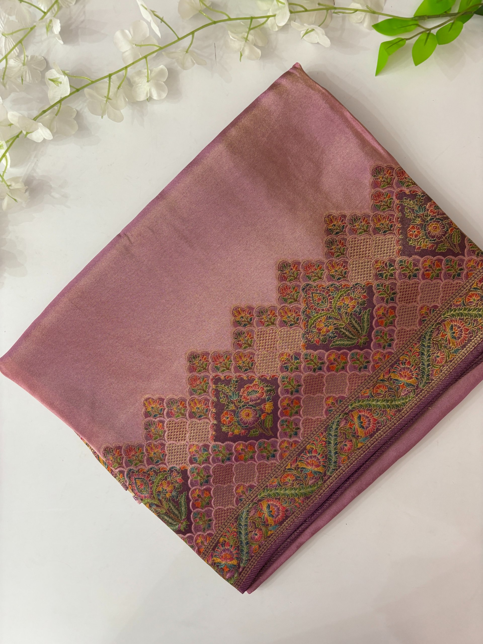 Onion Pink Banarasi Dola Tissue Saree