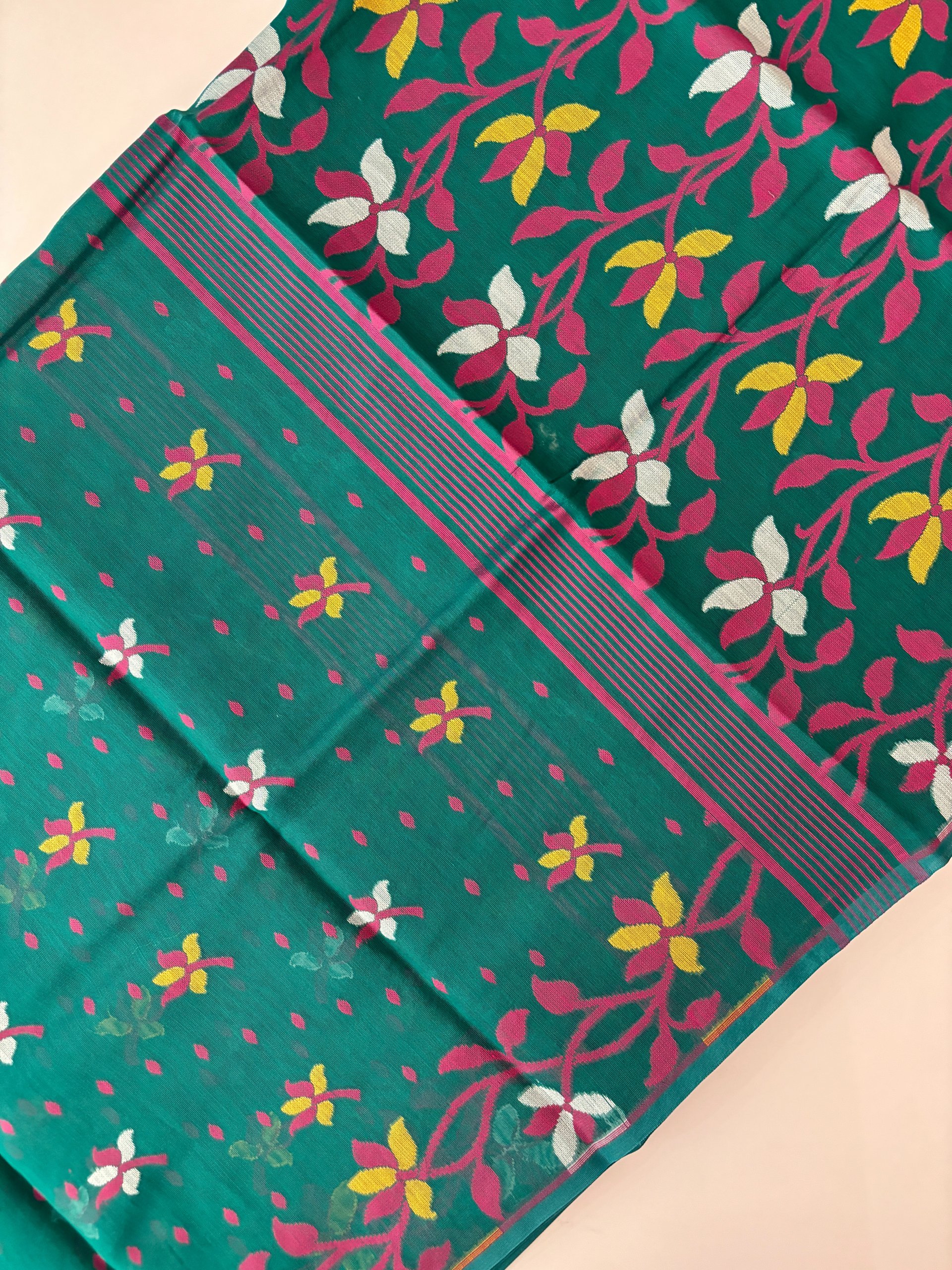 Rama green Dhakai Jamdani Saree 