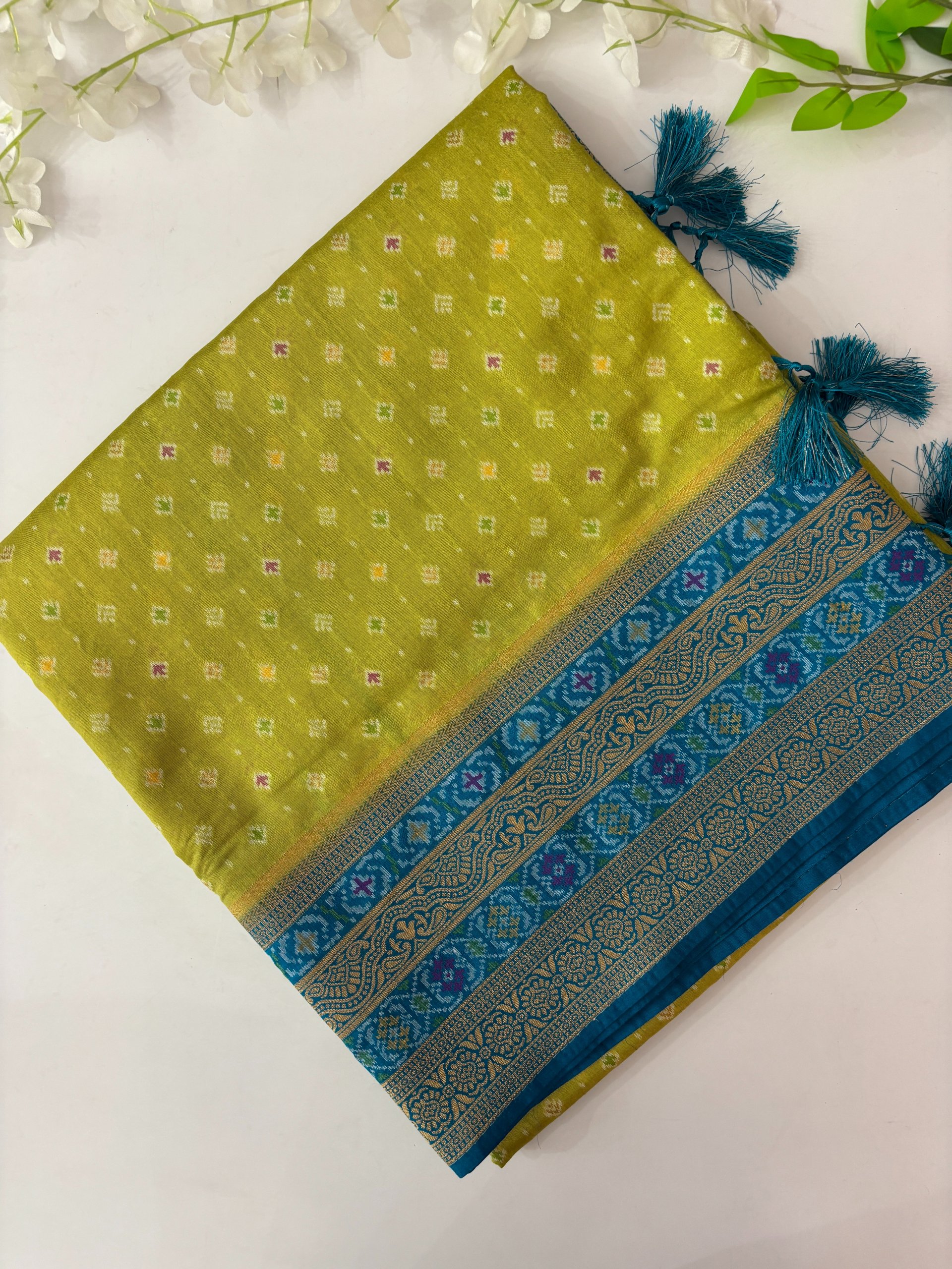 Parrot Green Banarasi Patola Saree