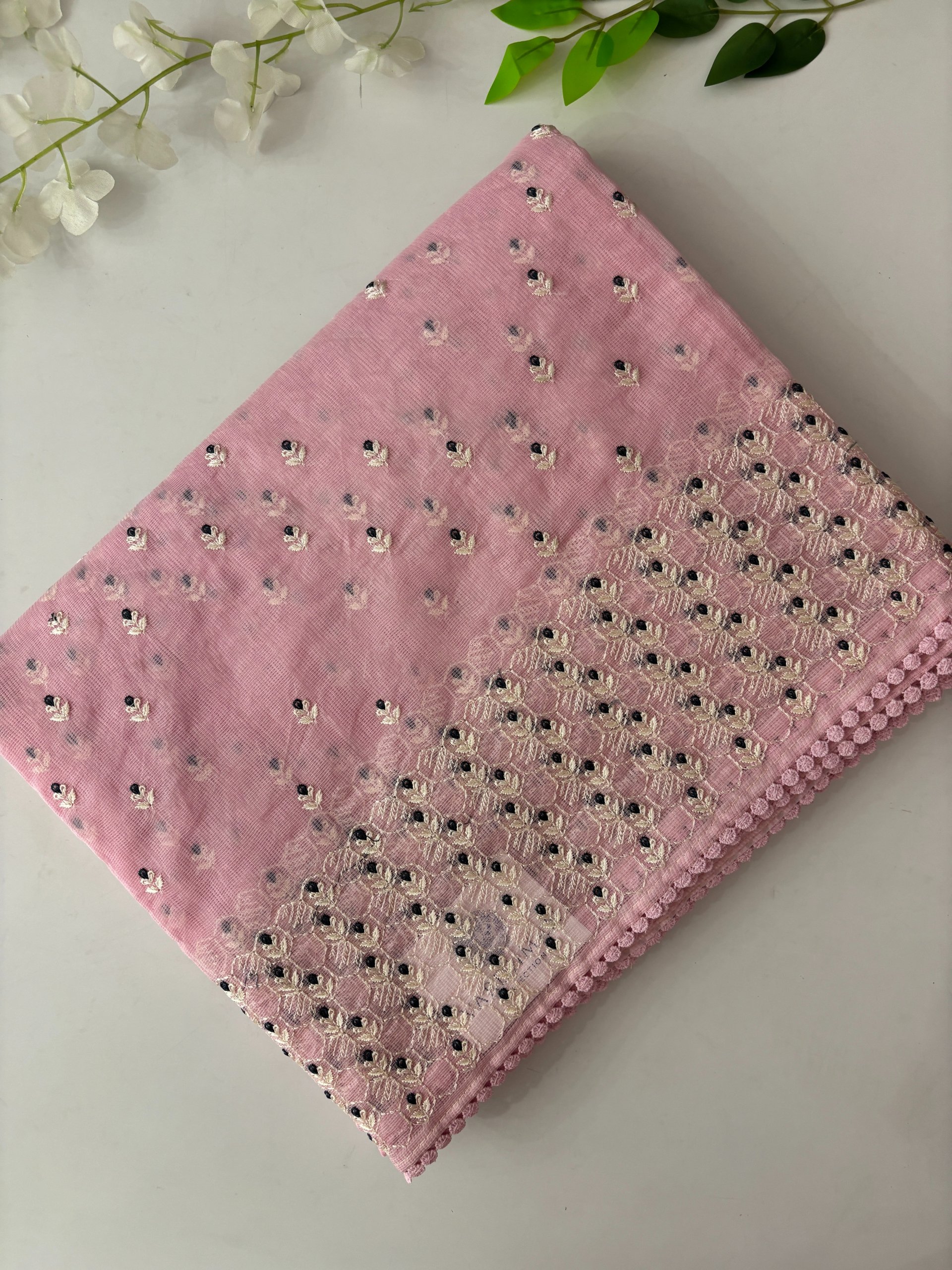 Light Pink Supernet Saree with Embroidery on it!!