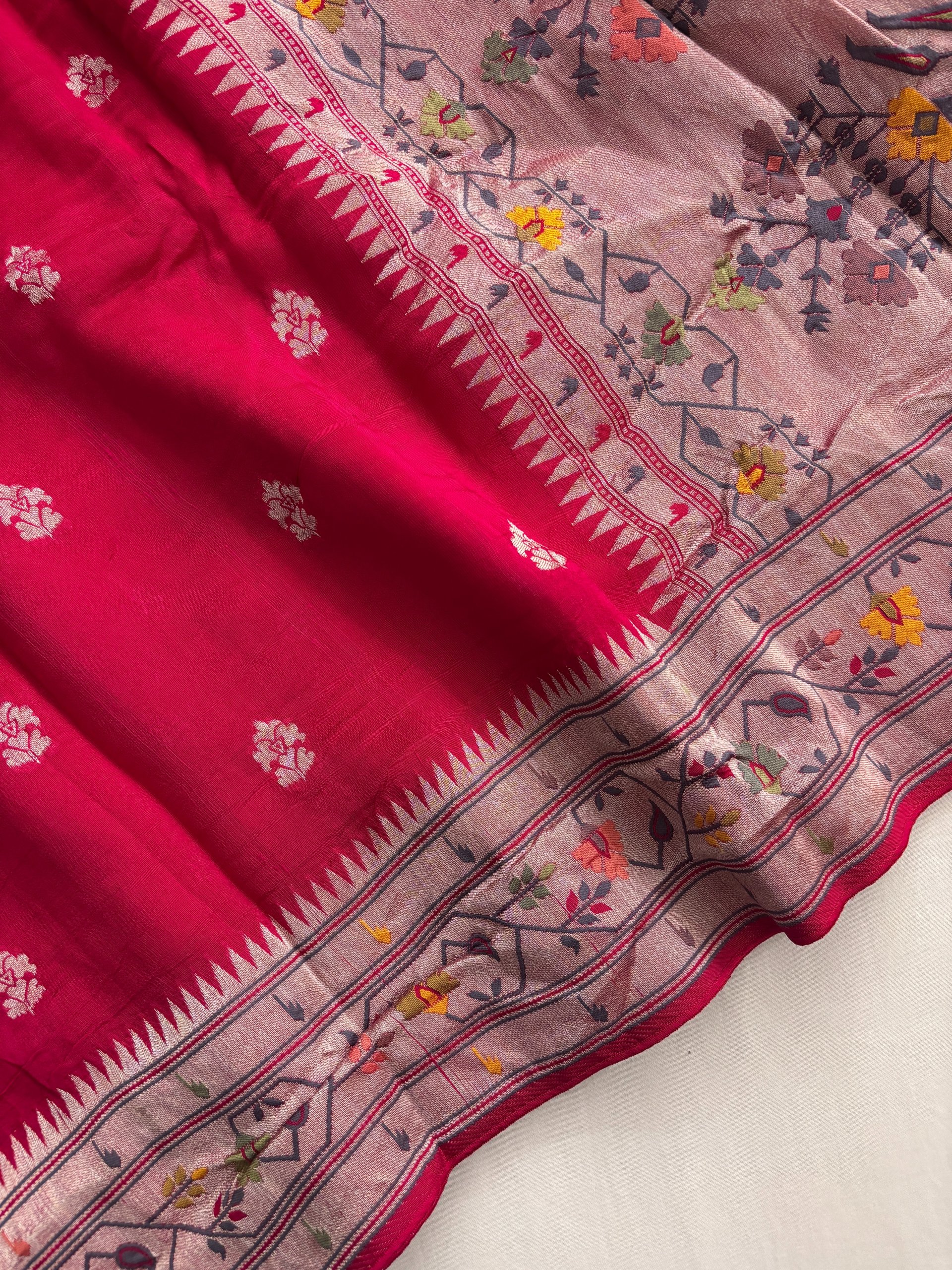 Pink Banarasi Paithani Tussar Silk Saree