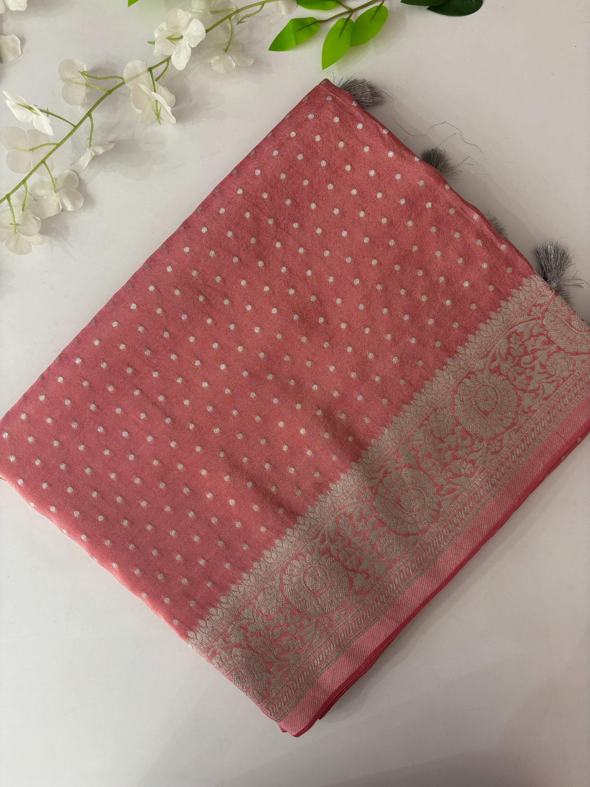 Pink Banarasi Tissue Silk Saree
