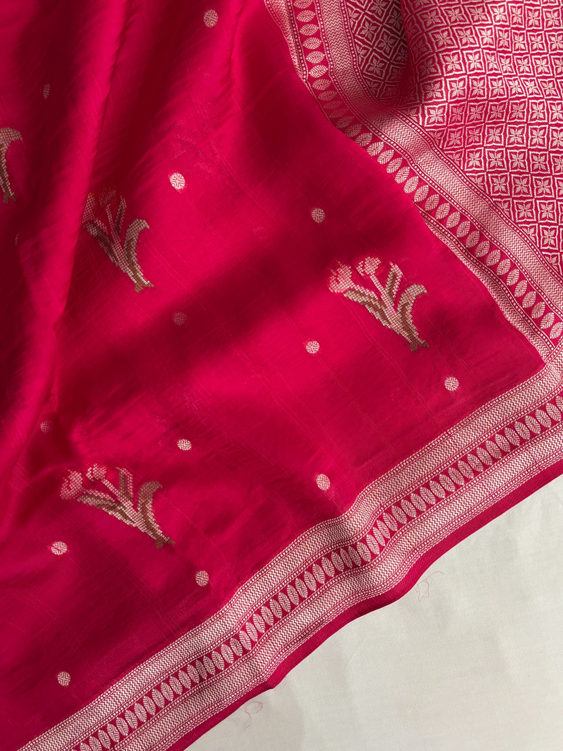 Pink Banarasi Semi Tussar Silk Saree