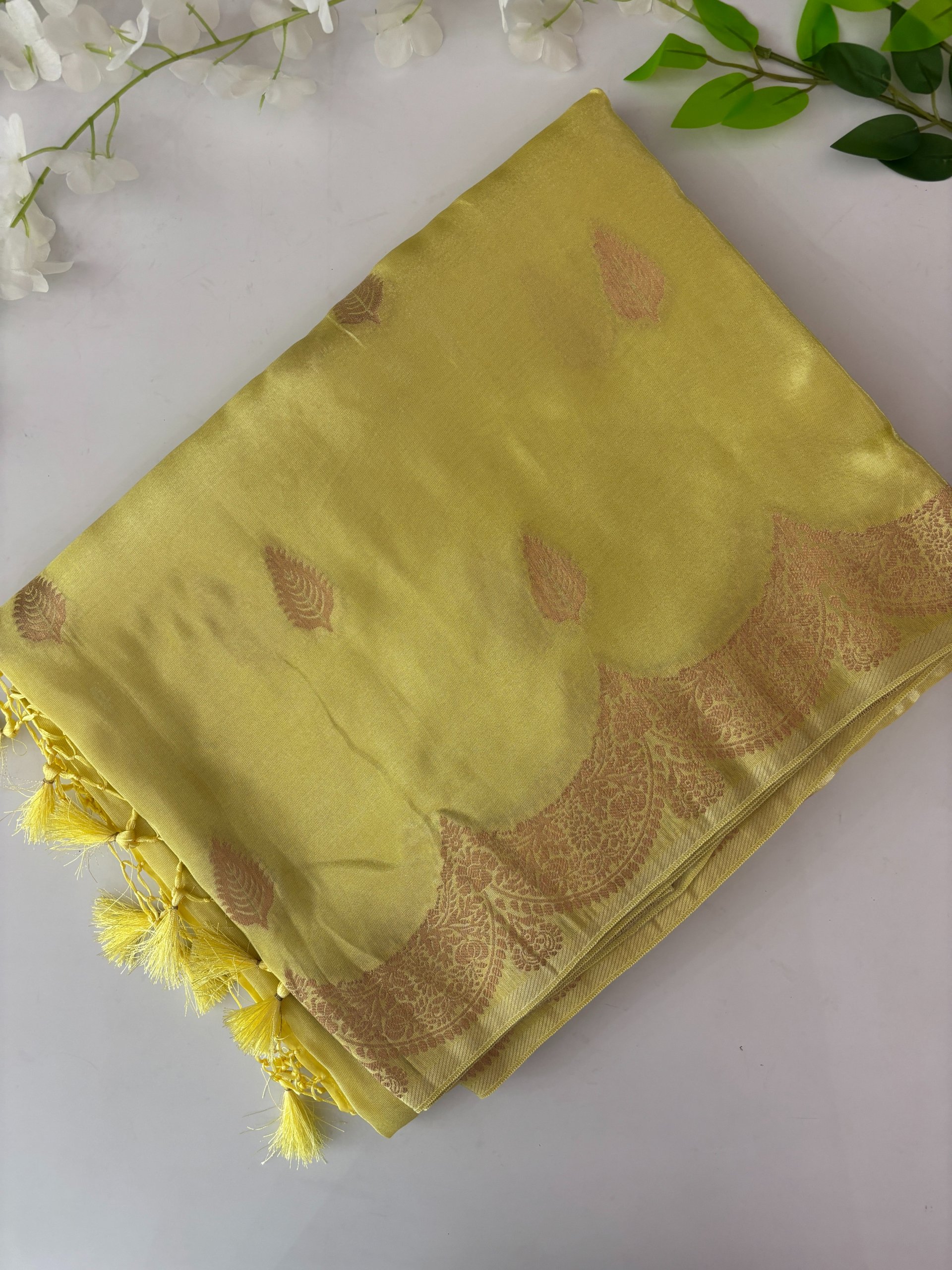 Light Yellow Banarasi Tissue Silk Saree