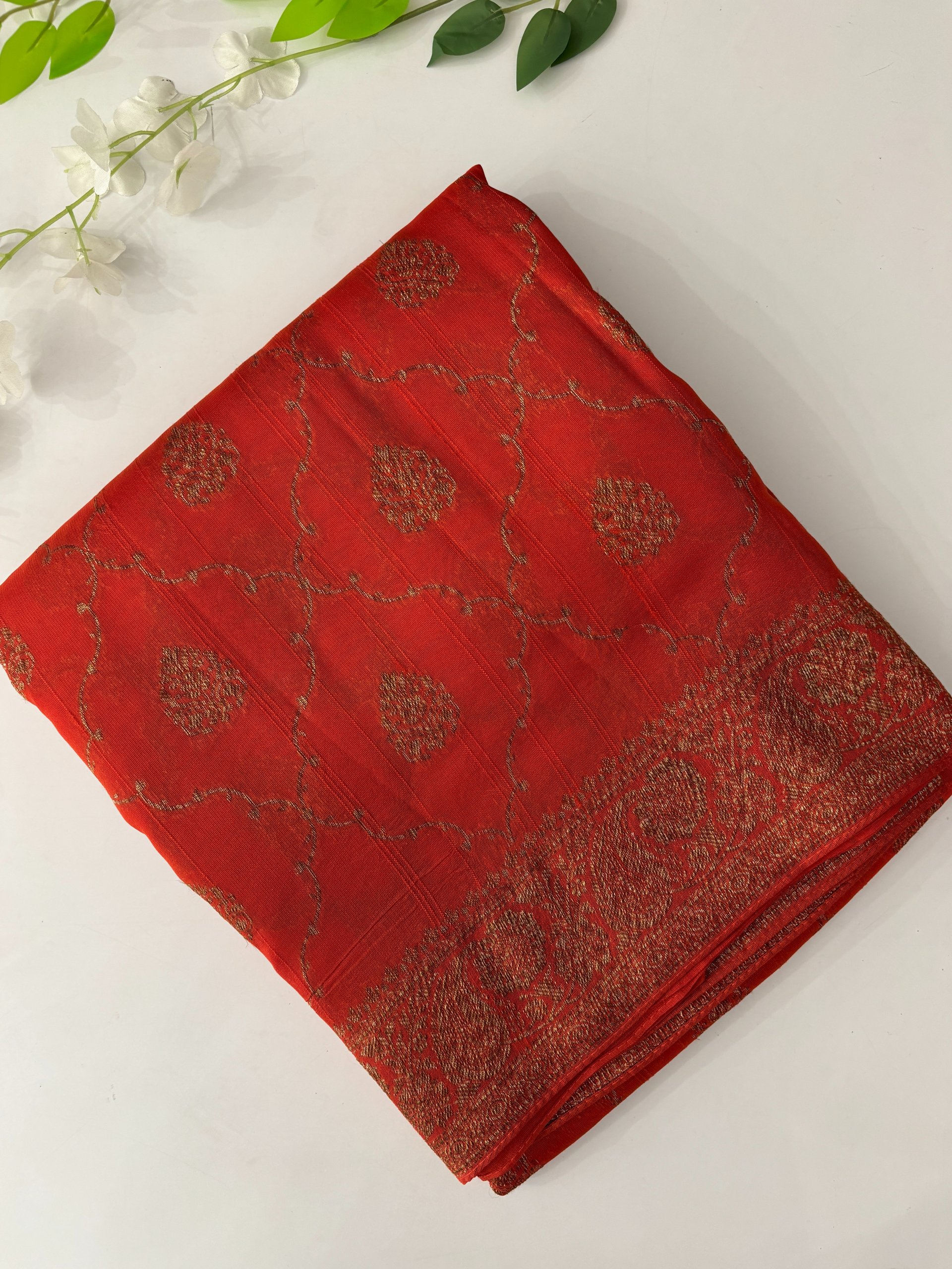 Orange Banarasi Tussar Silk Saree