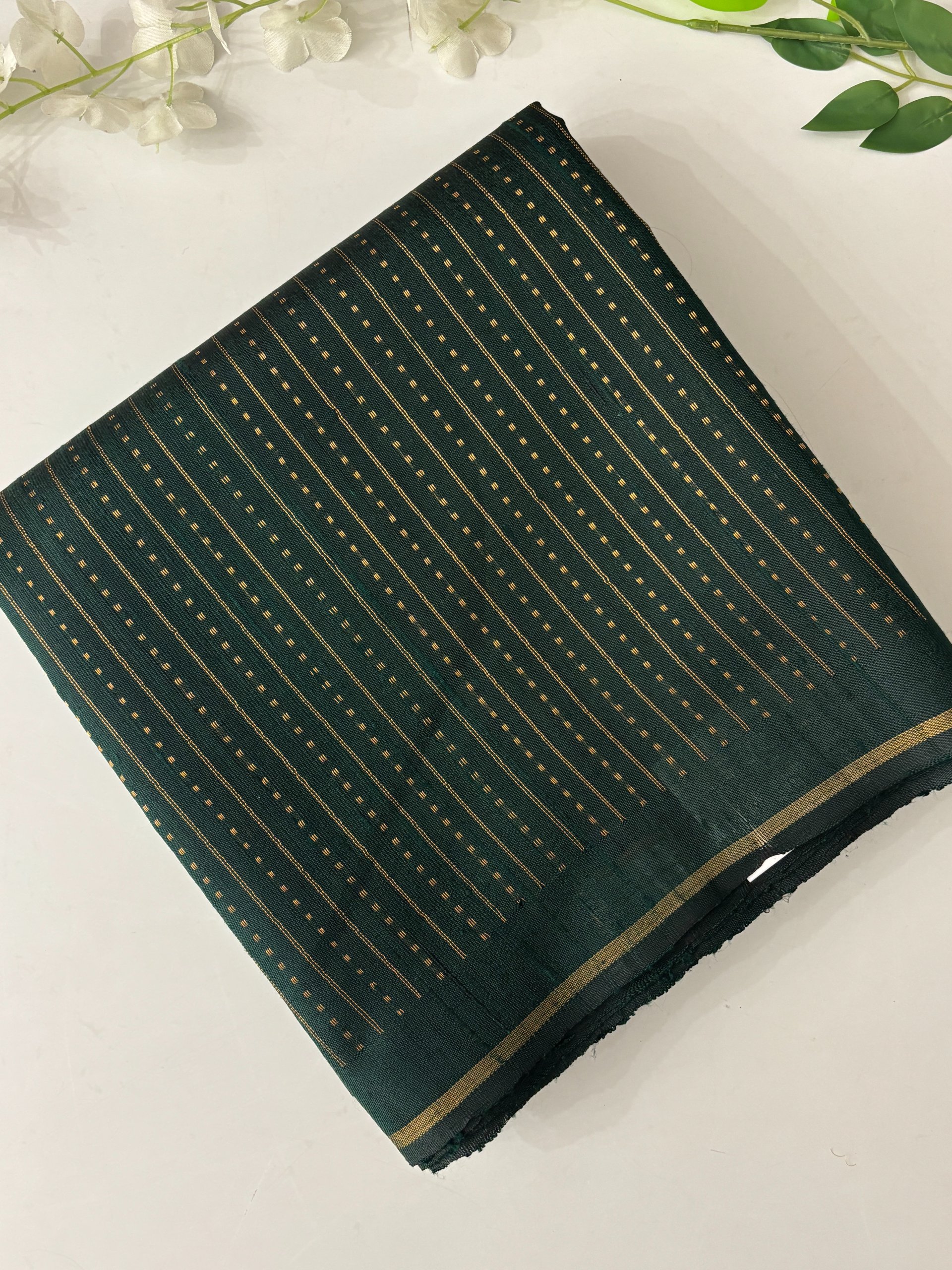 Bottle Green Pure Handloom Raw Silk Saree