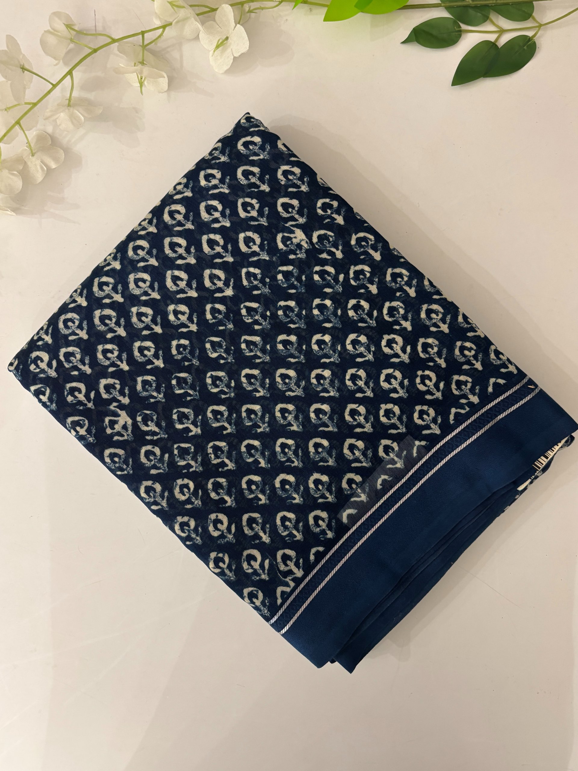 Indigo Small Border Chanderi Cotton Saree
