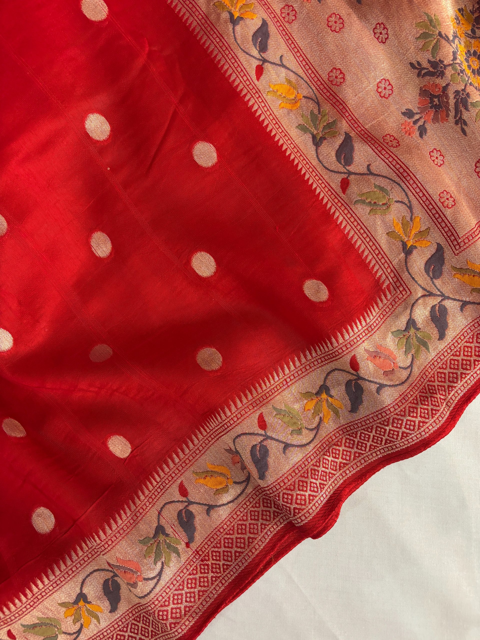 Red Meenakari Banarasi Tussar Silk Saree