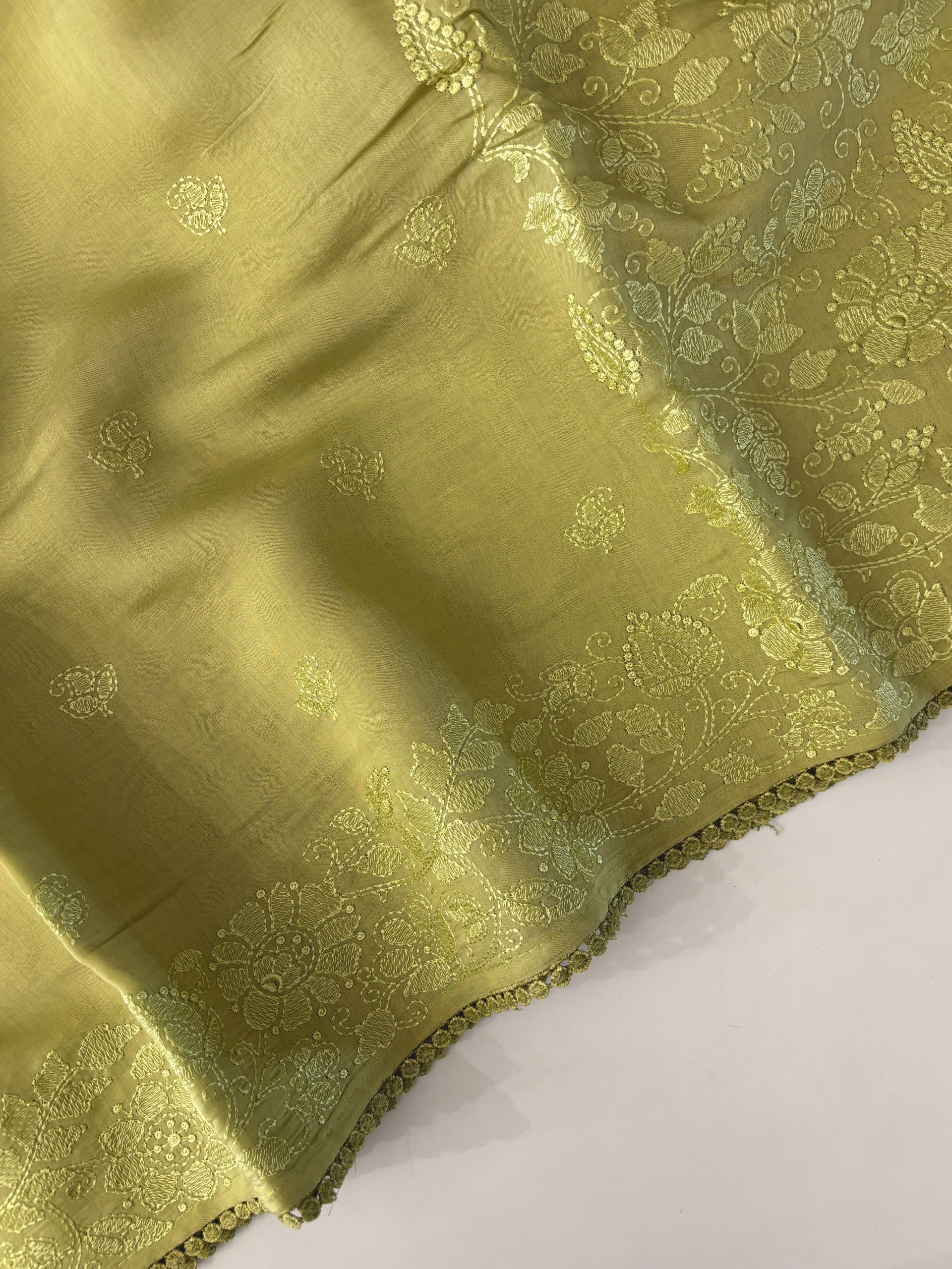 Green Mul Chanderi Sarees with Embroidery