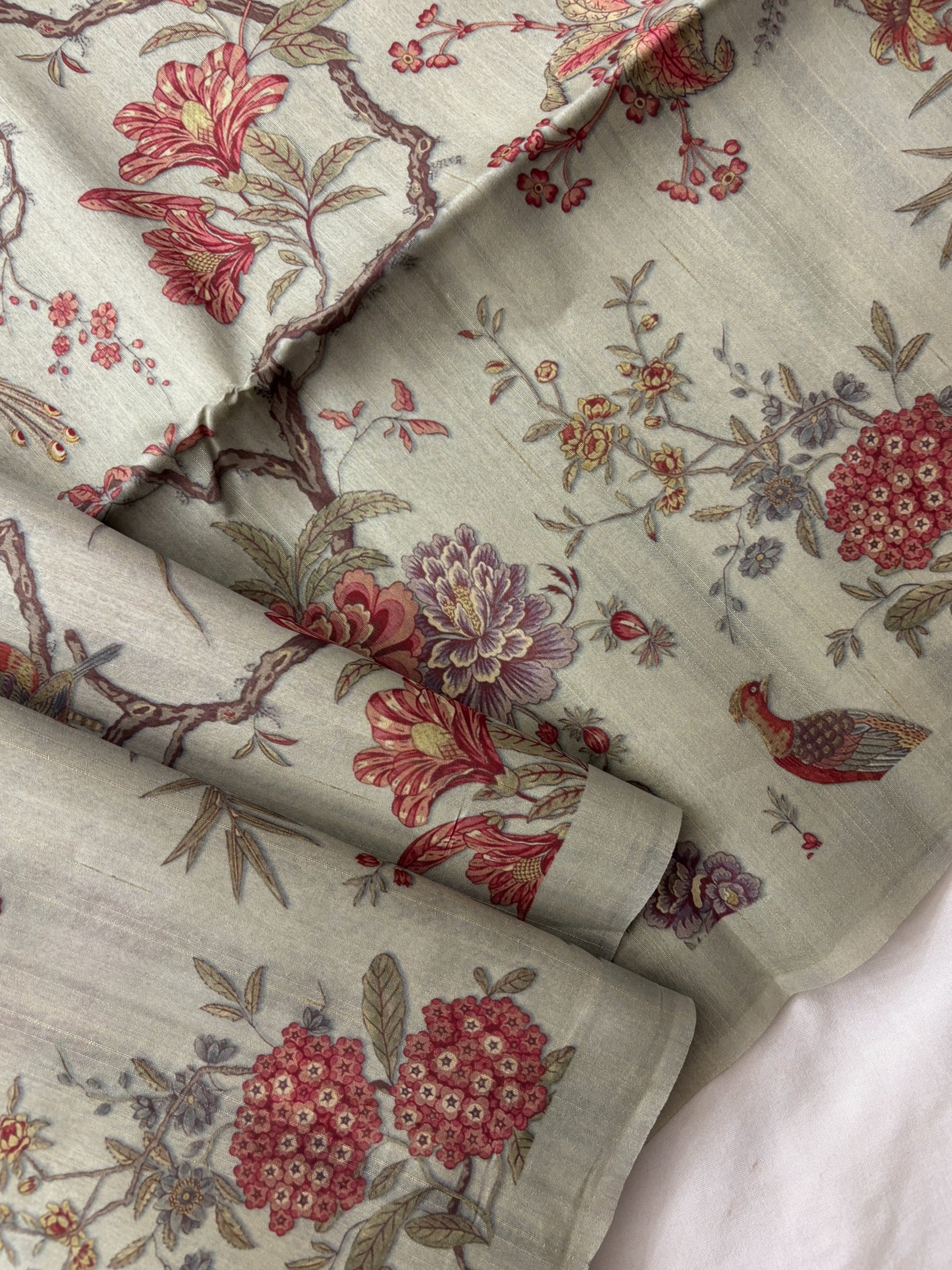 Grey Printed Tussar Silk Saree