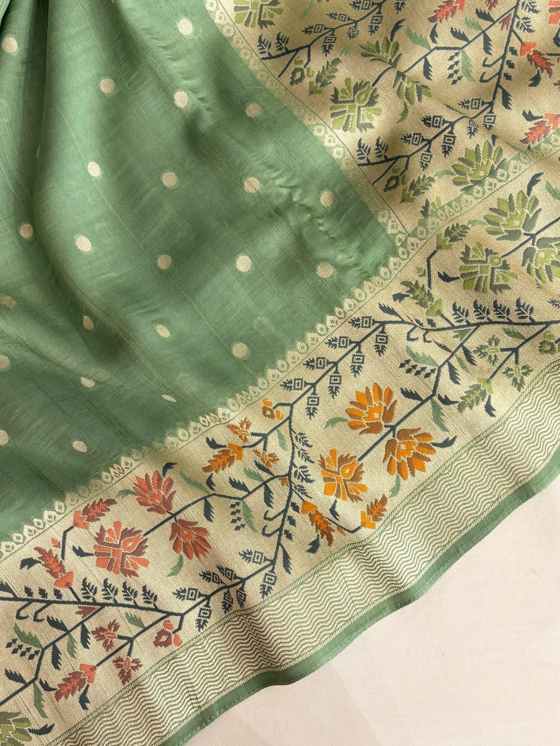 Light Green Meenakari Banarasi Tussar Silk Saree