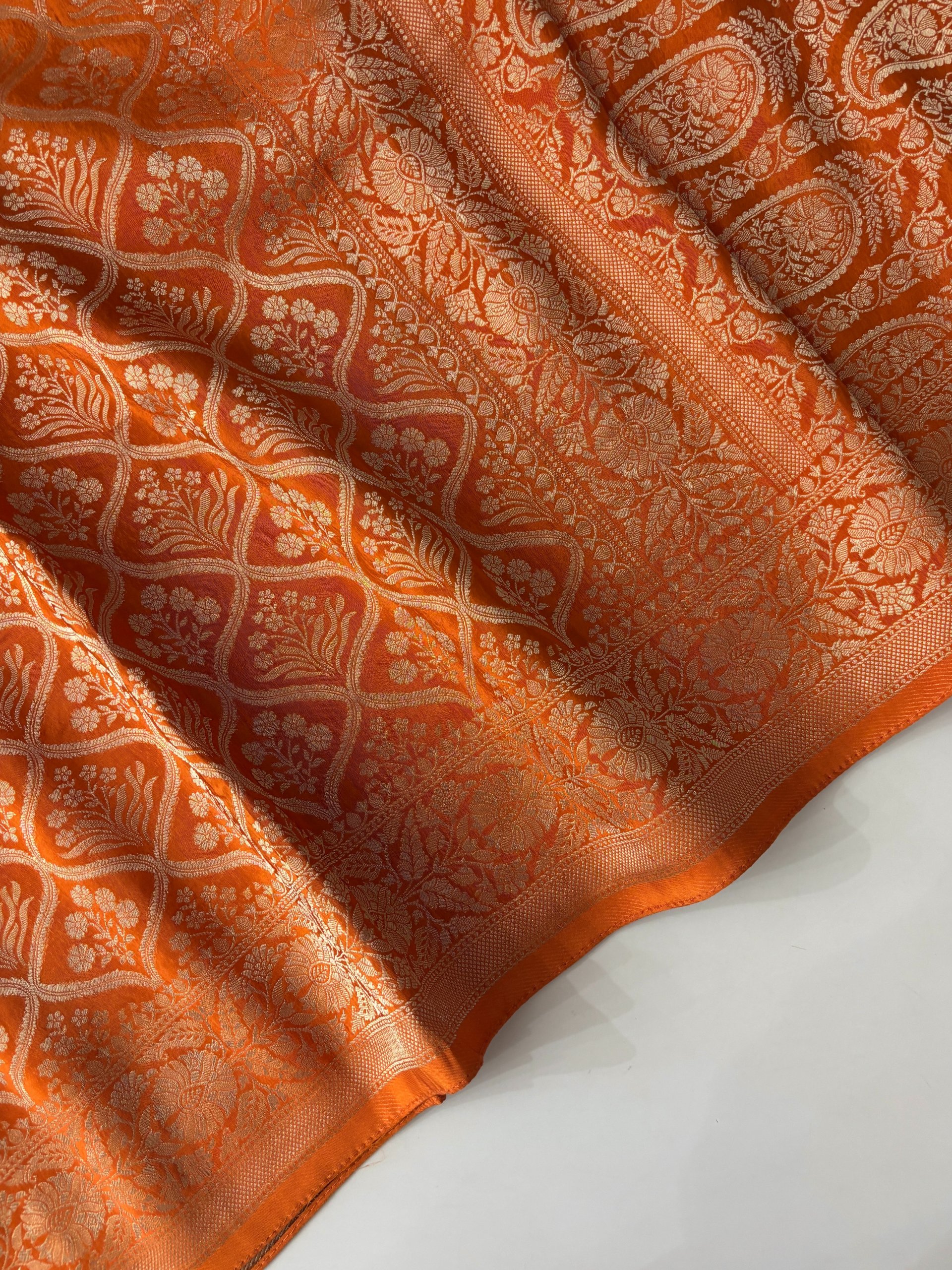 Orange Banarasi Soft Brocade Silk Saree