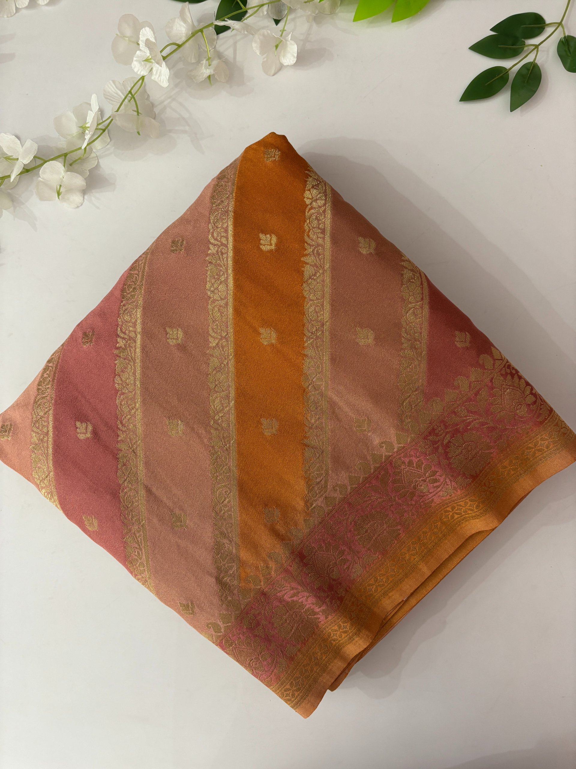 Light Pink Banarasi Rangkat Crepe Saree