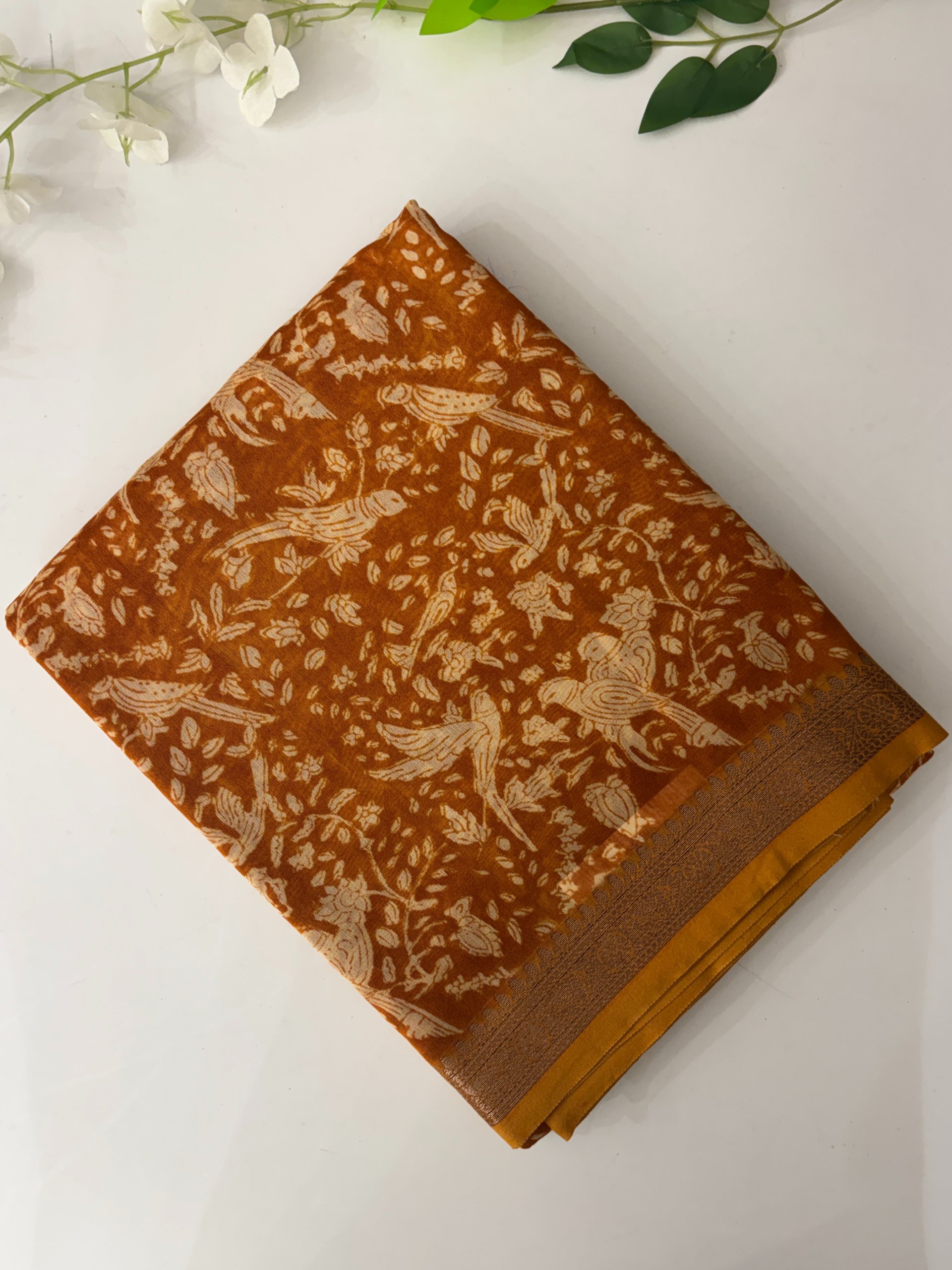 Mustard Chanderi Cotton Saree.
