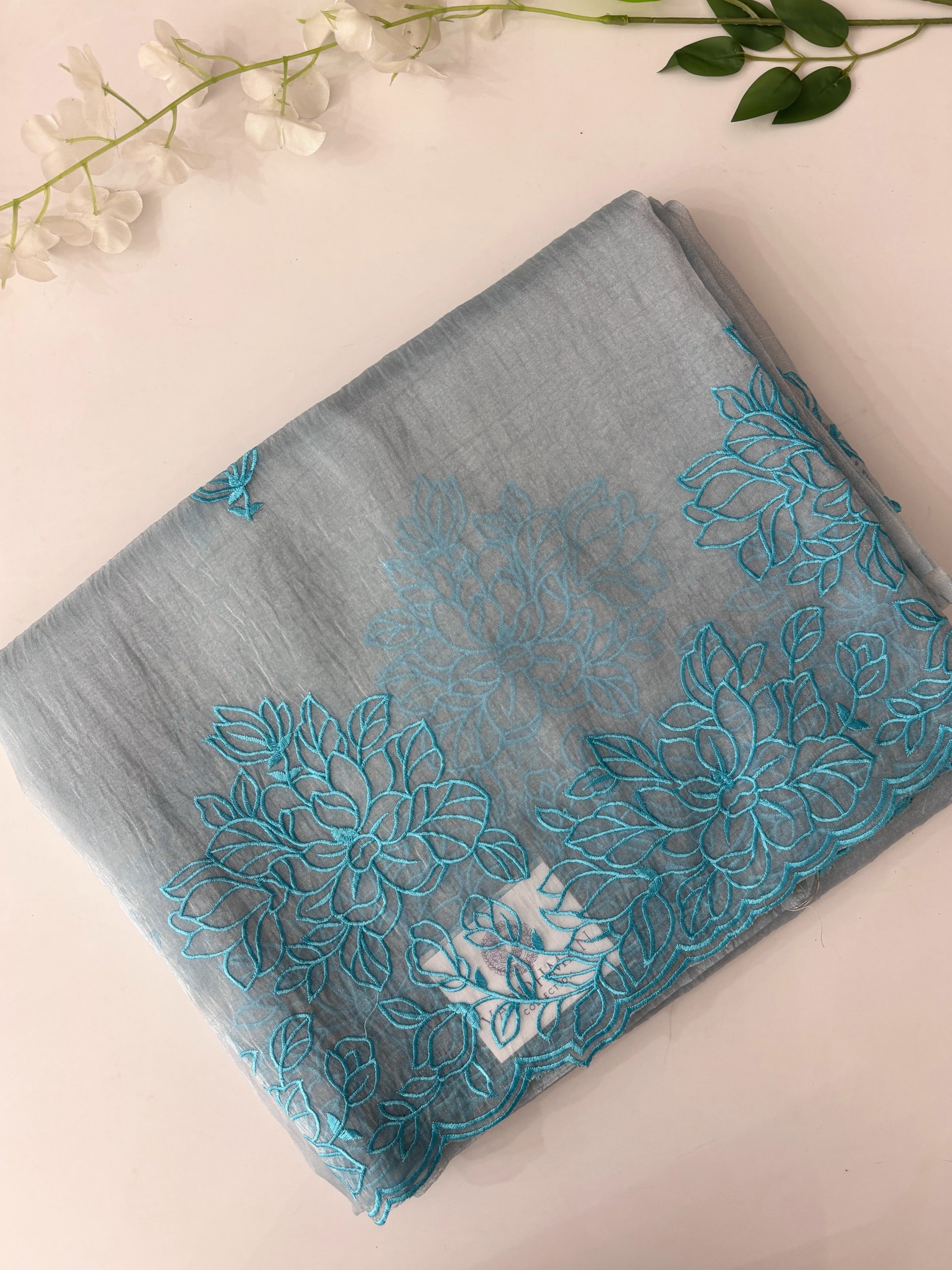 Blue Tissue Organza Saree with Embroidery