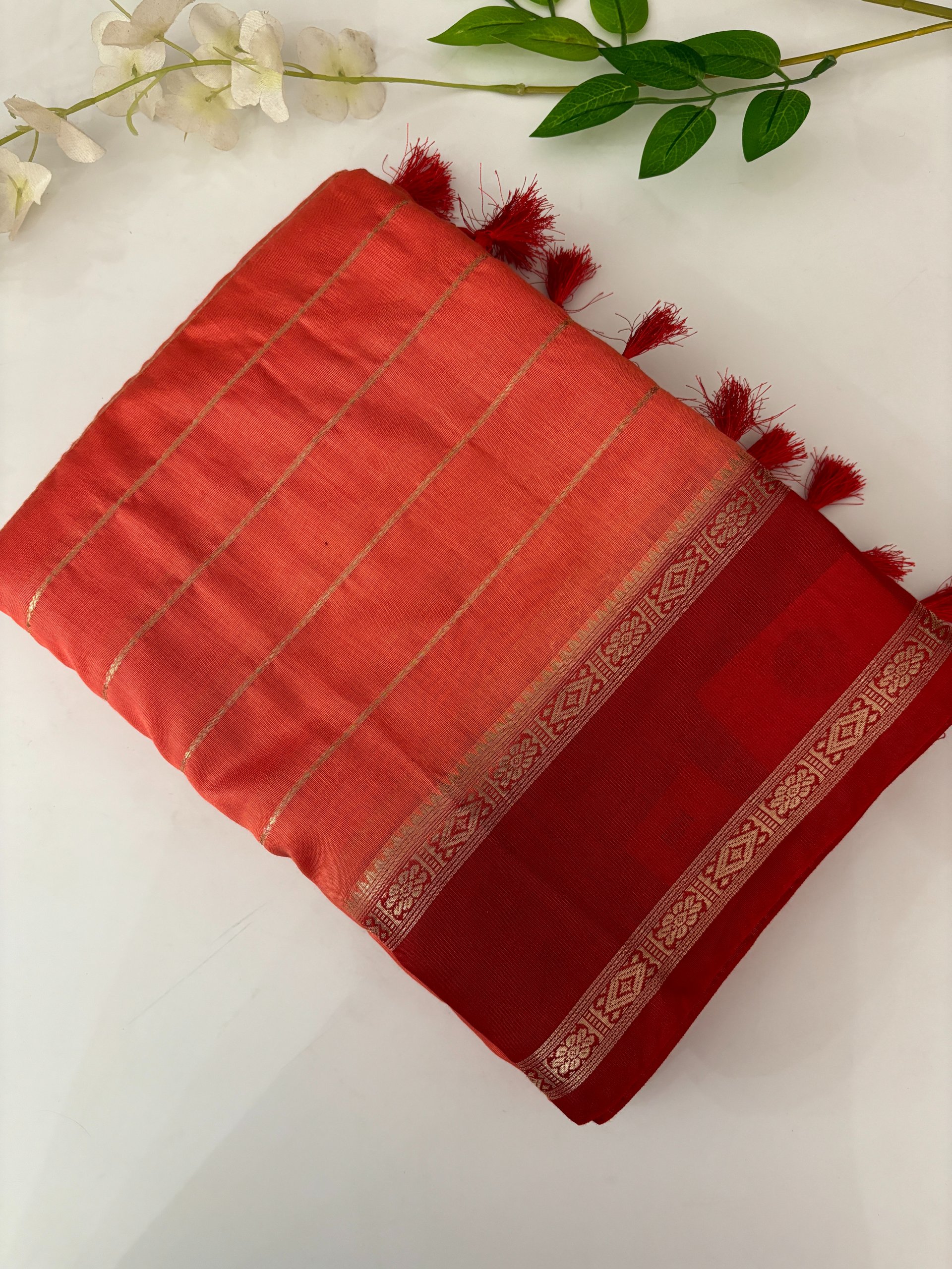 Peach Soft Silky Chanderi Cotton Saree