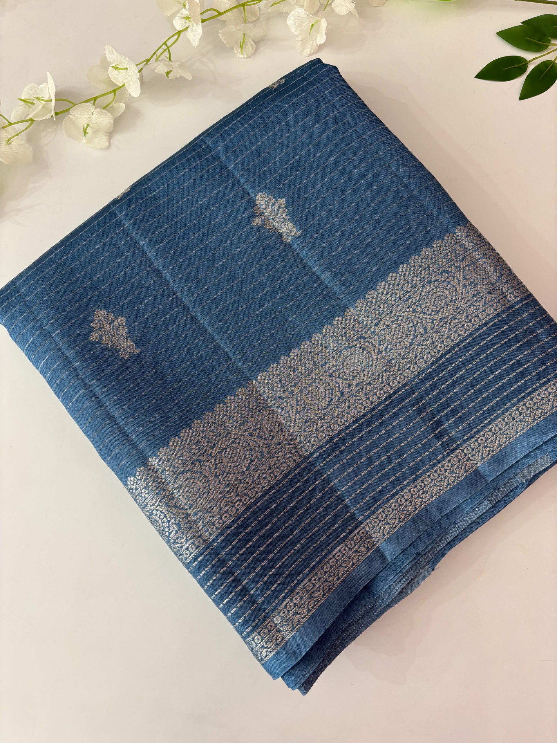 Light Blue Banarasi Viscose Silk Saree