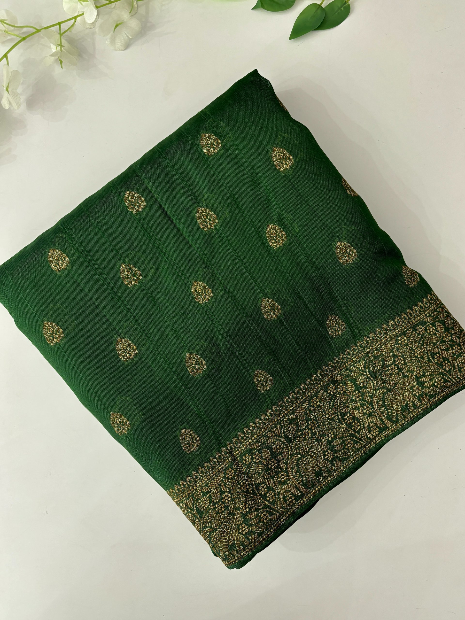 Bottle Green Banarasi Tussar Silk Saree