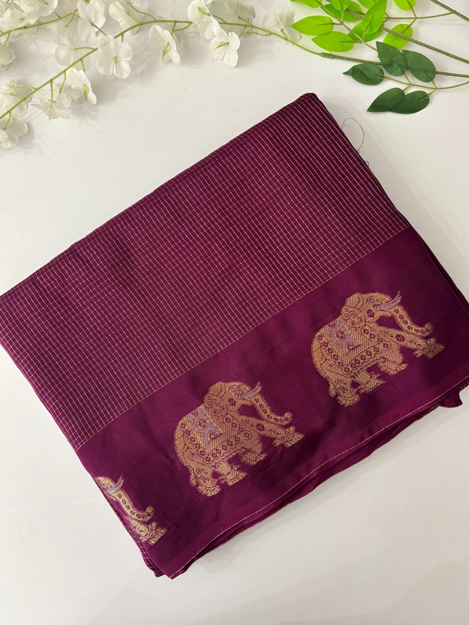 Wine Banarasi Dola Crepe Saree