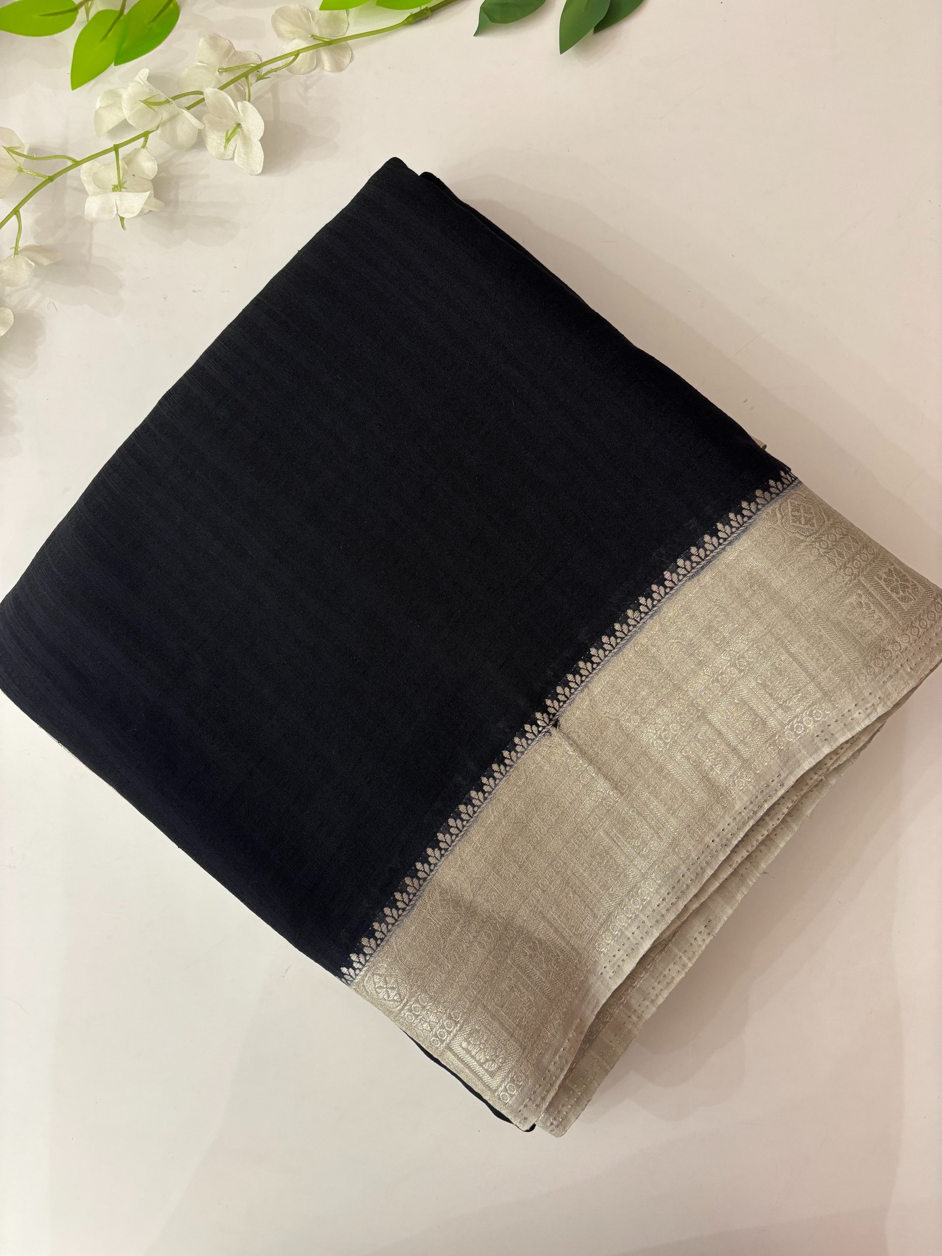 Black Banarasi Crush Georgette Saree