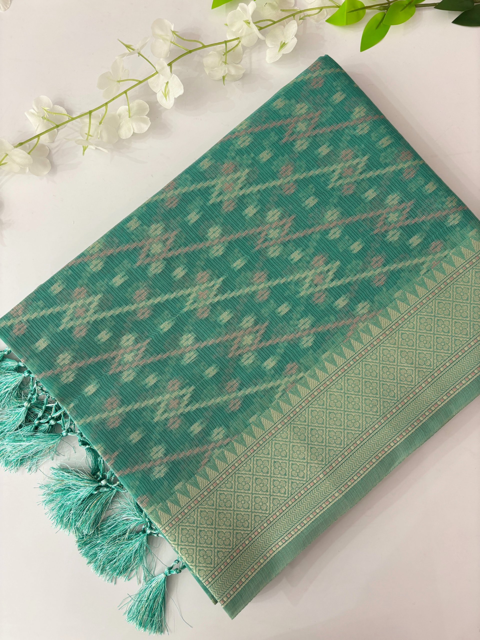 Light Teal Kota Cotton Saree