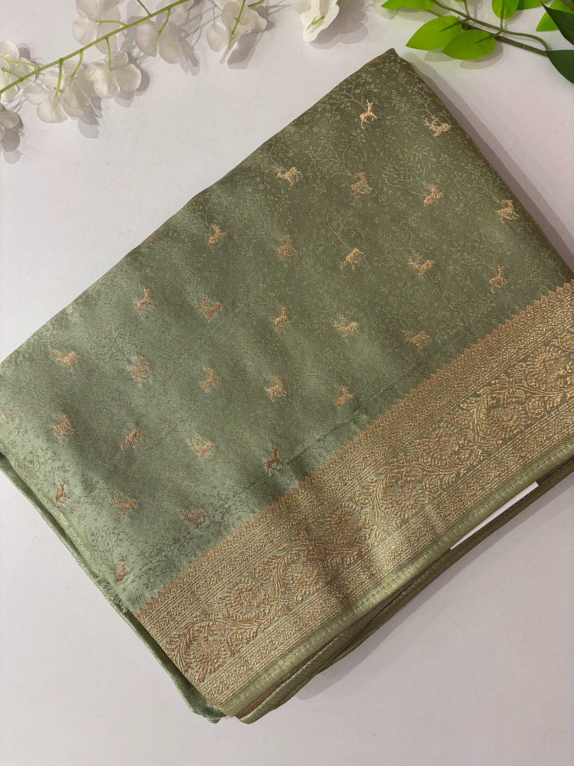 Light Green Banarasi Mashru Silk Saree