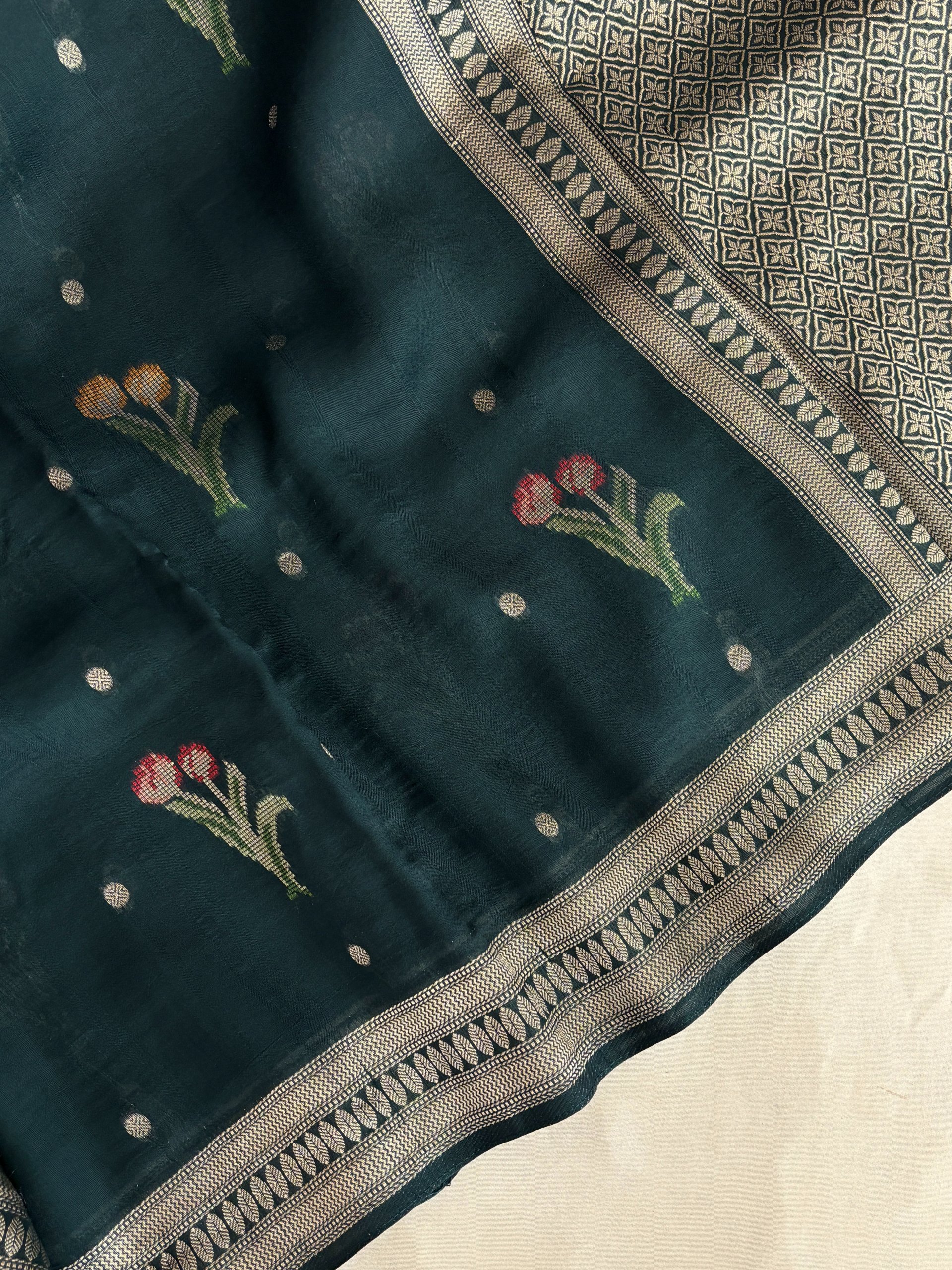Green Banarasi Semi Tussar Silk Saree
