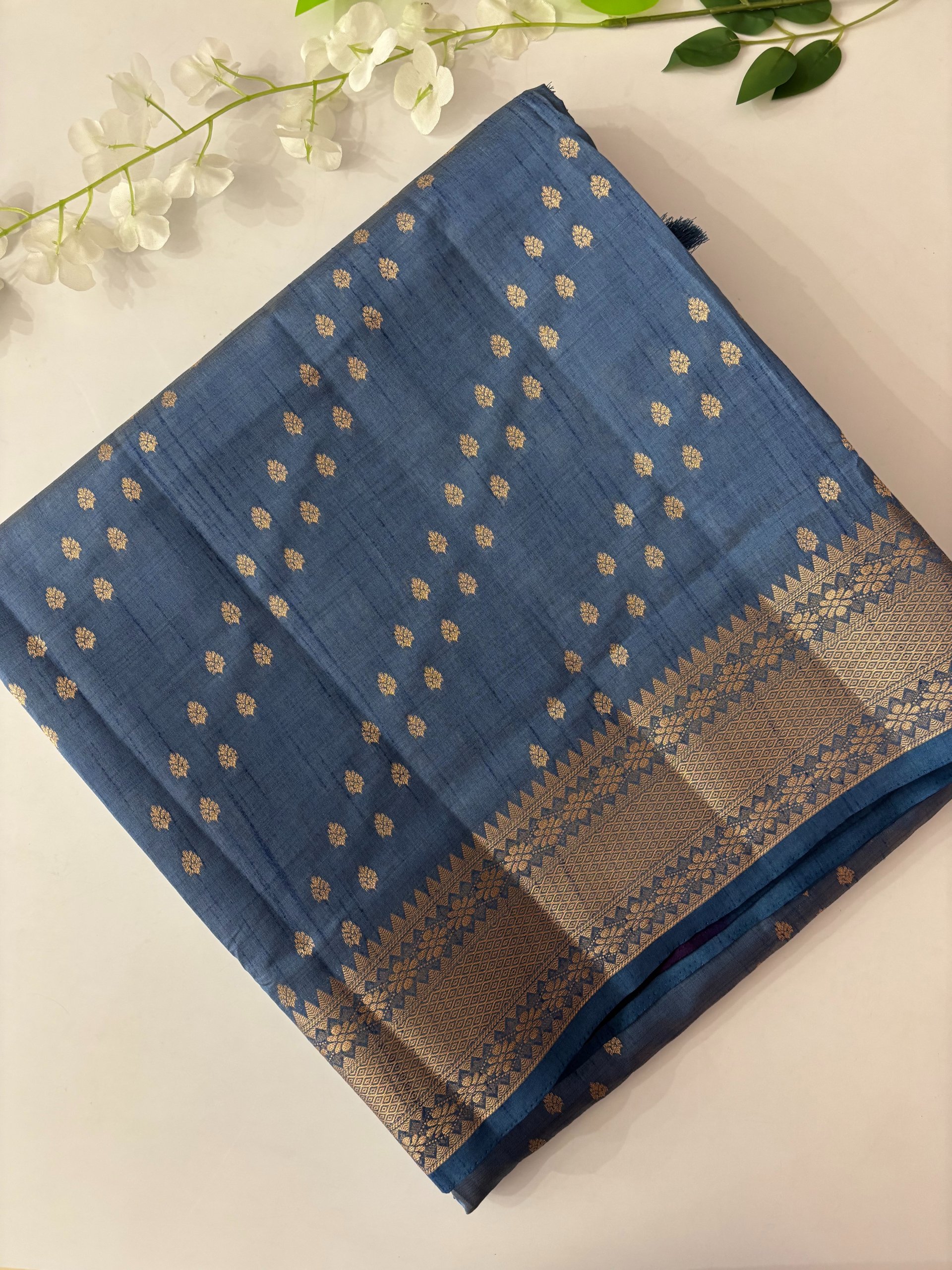 Dusty Blue Semi Tussar Silk Saree