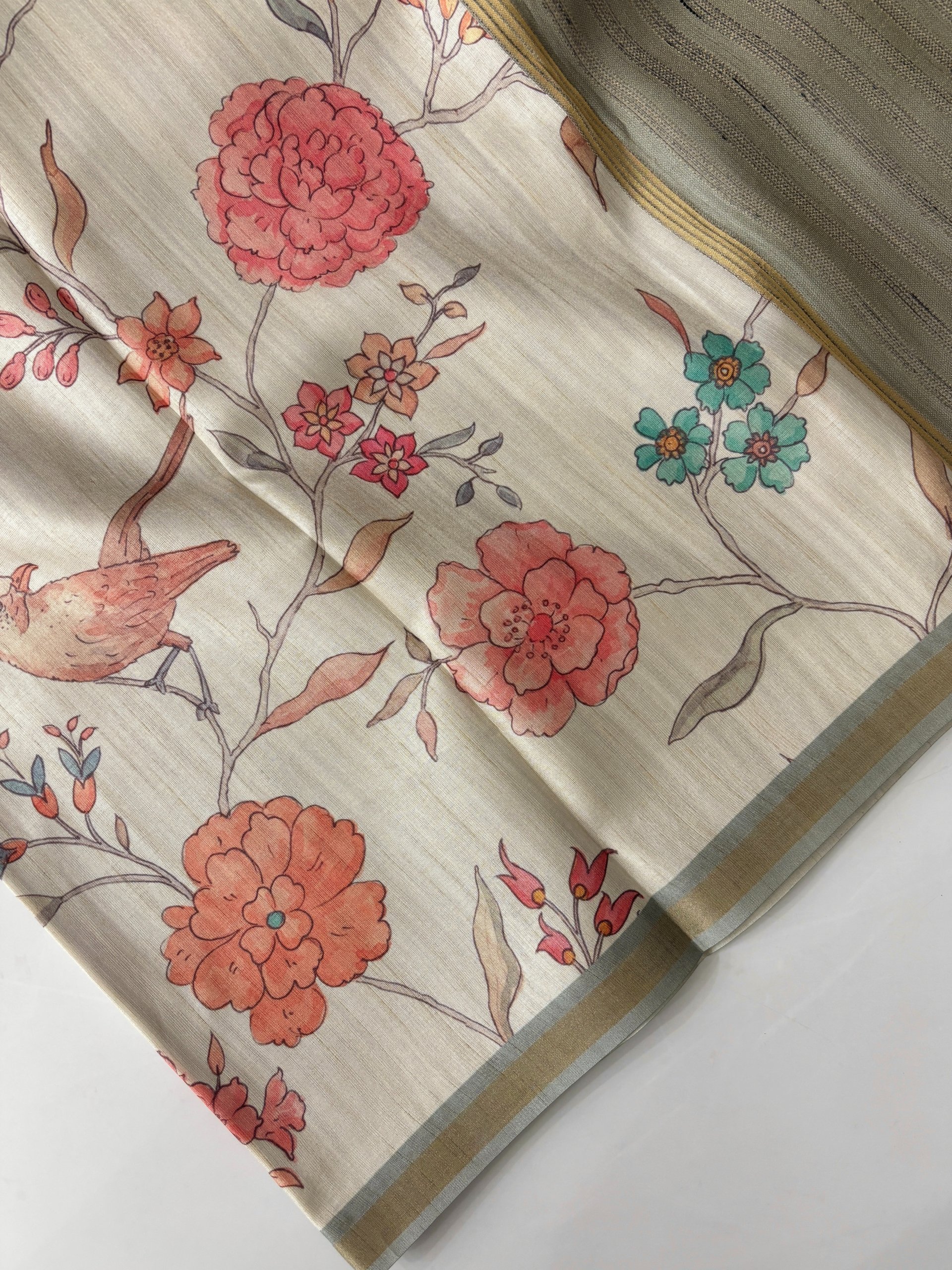Figure Print Tussar Silk Saree