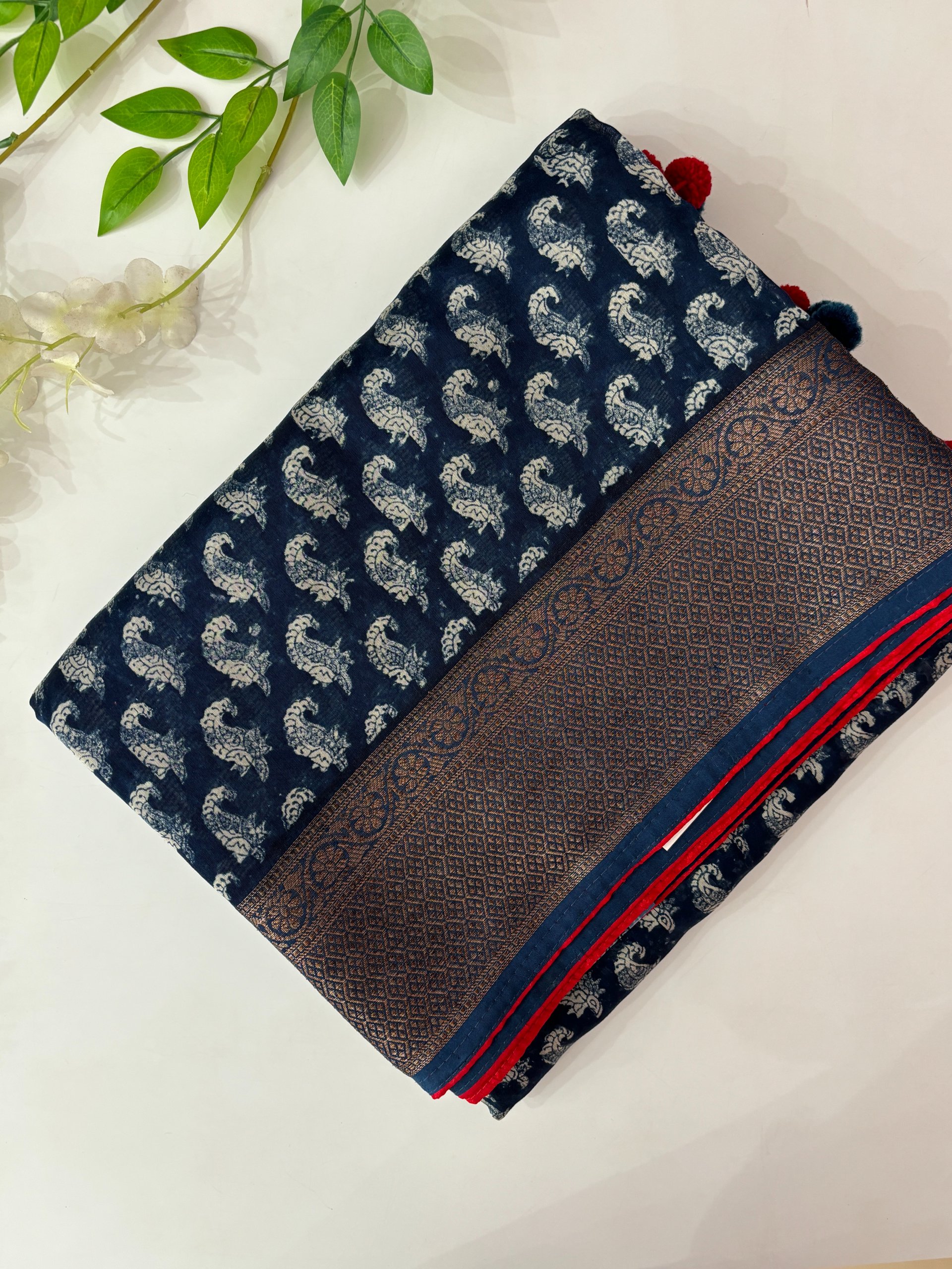 Chanderi Cotton Saree Indigo