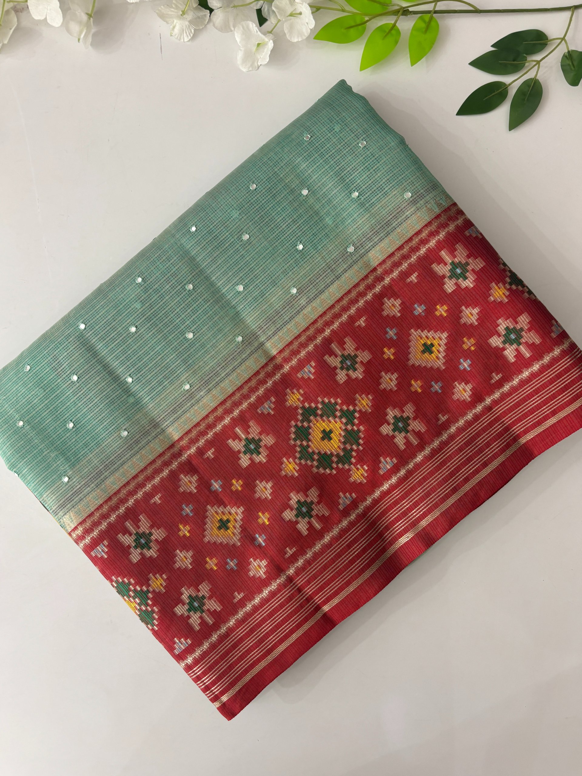 Blue Kota Cotton Saree with Mirror Work