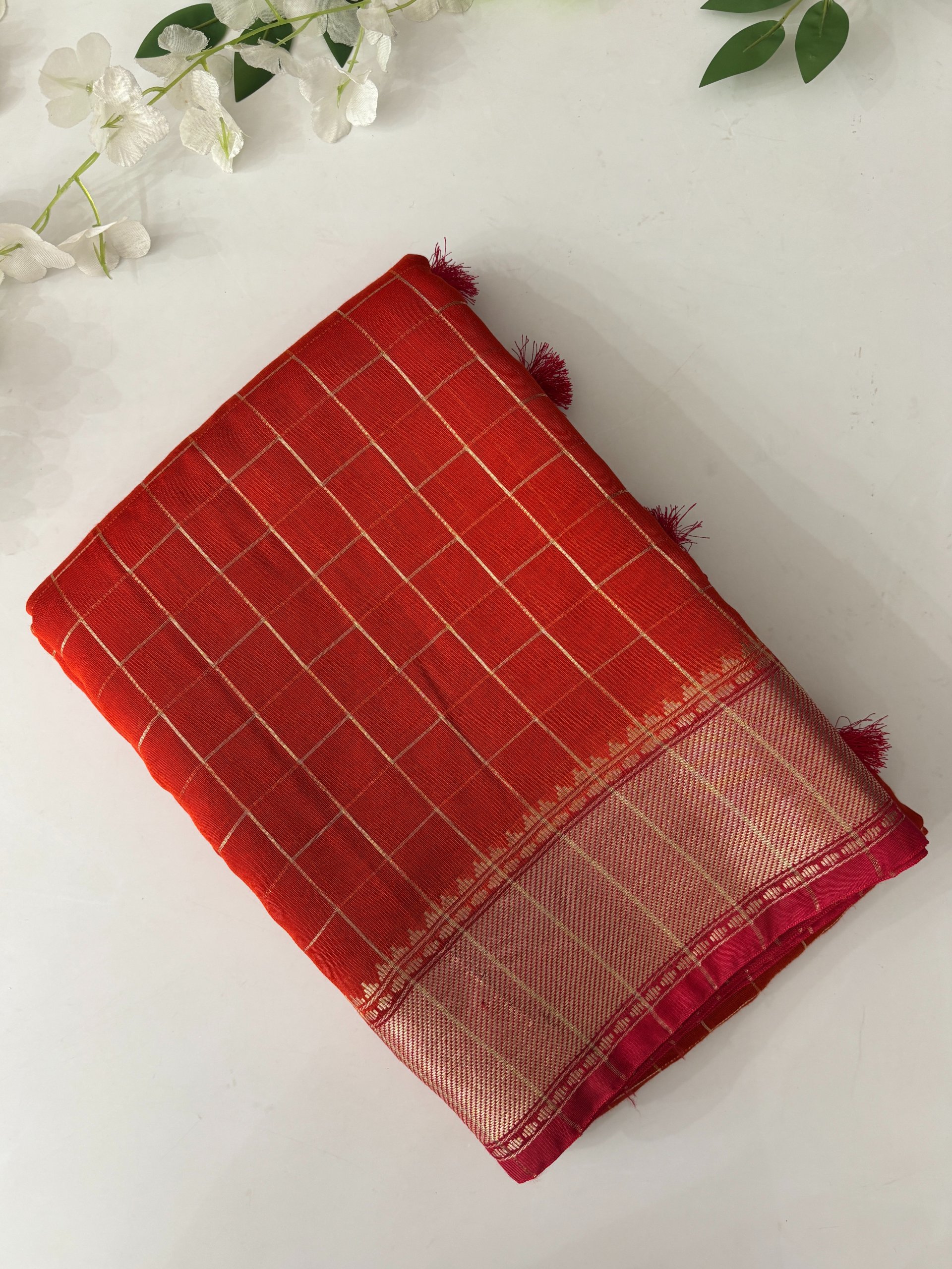 Orange Chanderi Cotton Silk Saree