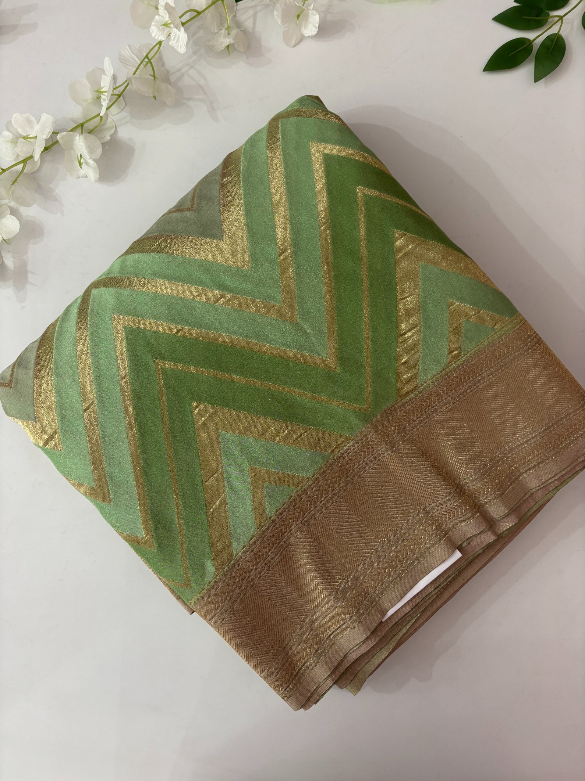 Green Banarasi Rangkat Crepe Saree
