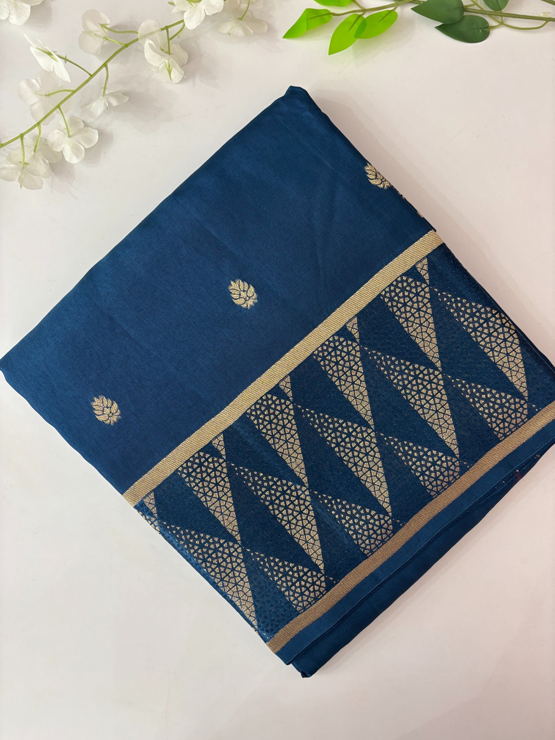 Navy Blue Mashru Silk Saree