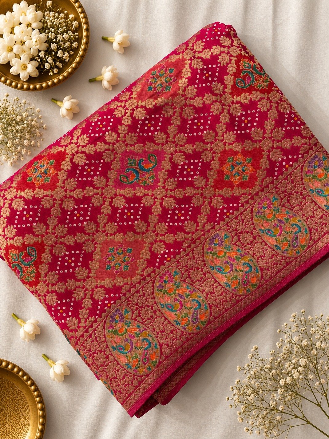 Pink Bandhani Khaddi Georgette Saree