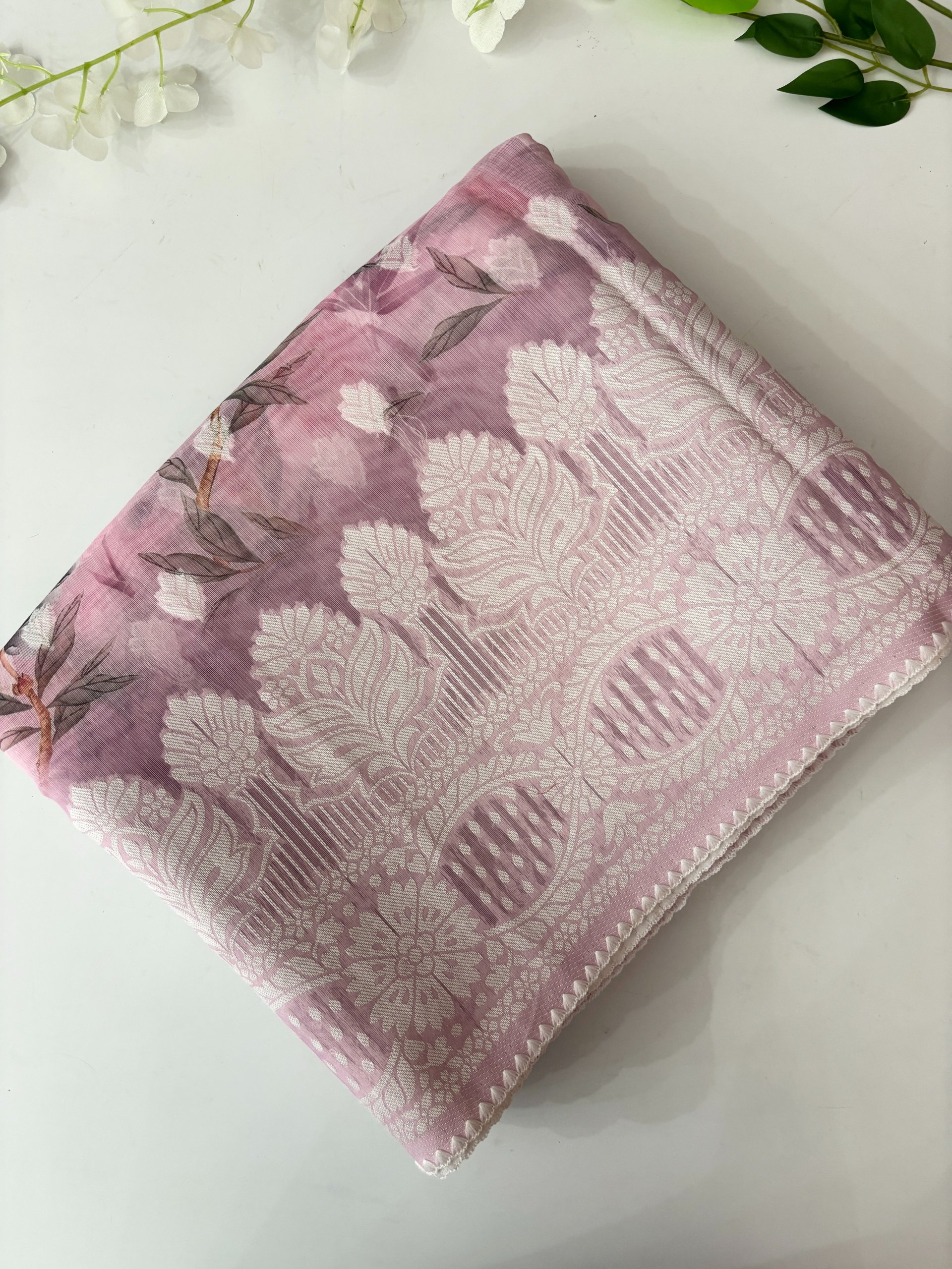 Pink Lucknowi Weaving Cotton Sarees