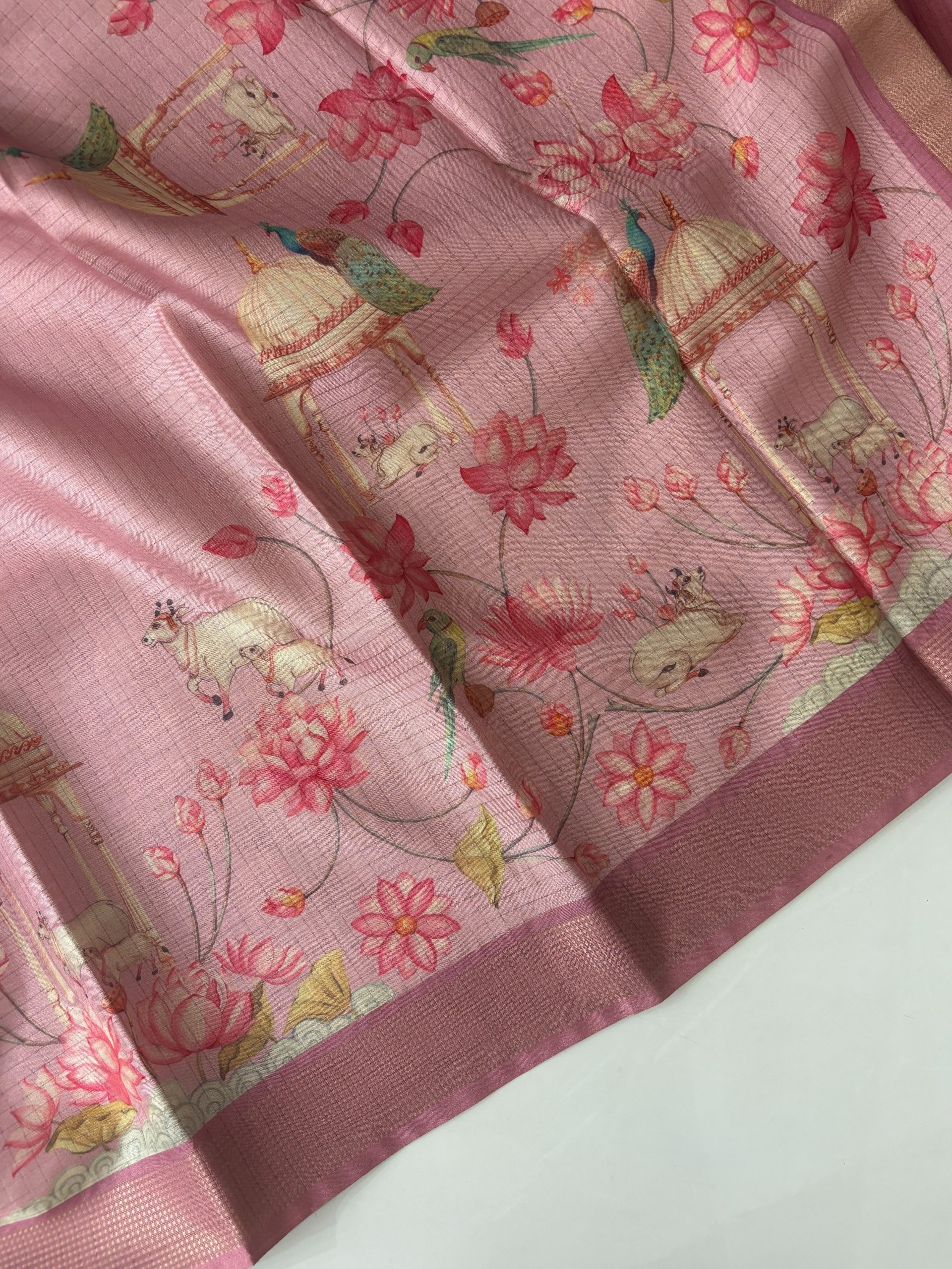 Pink Pichwai Print Semi Tussar Silk Saree