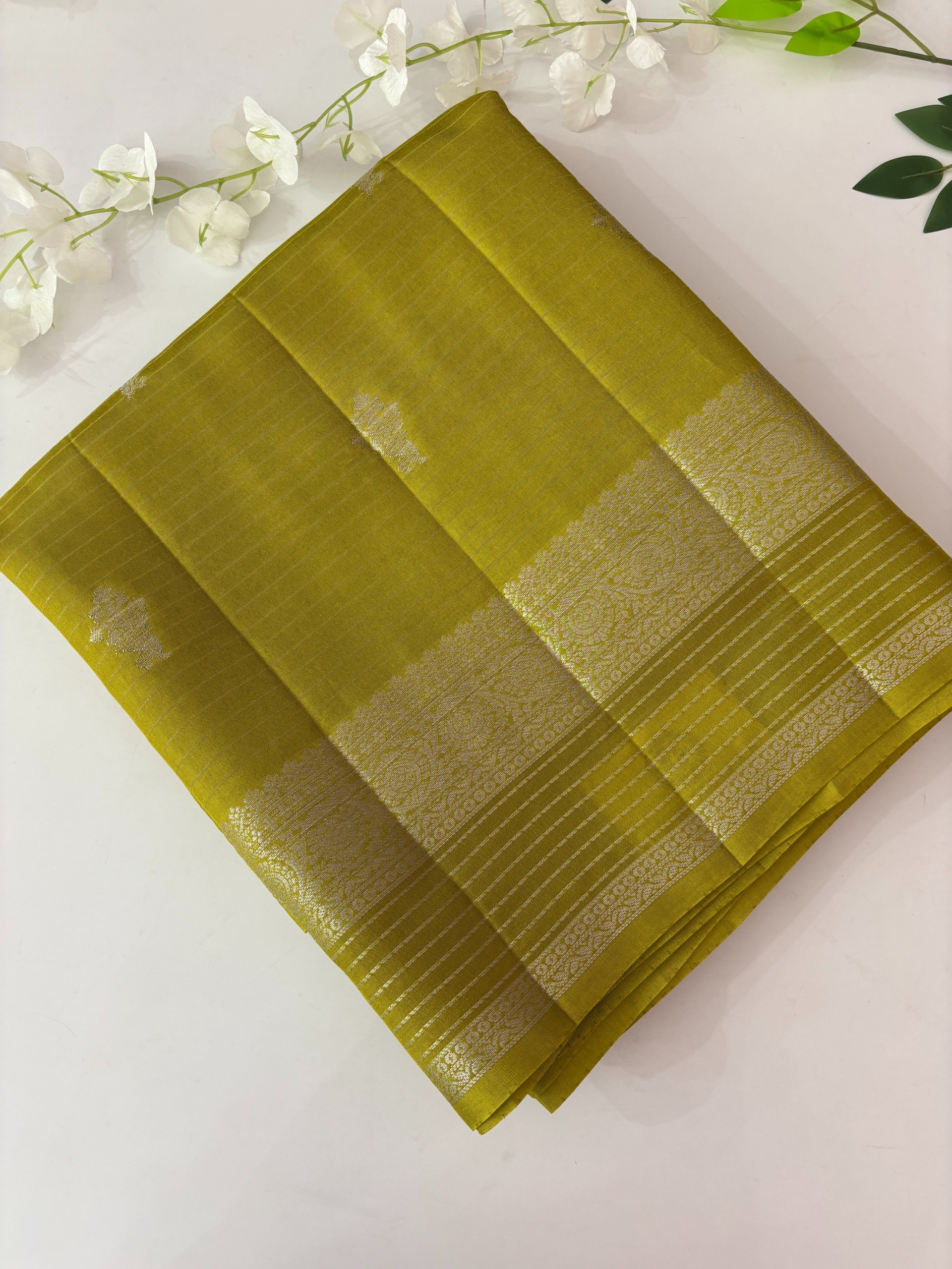 Parrot Green Banarasi Viscose Silk Saree