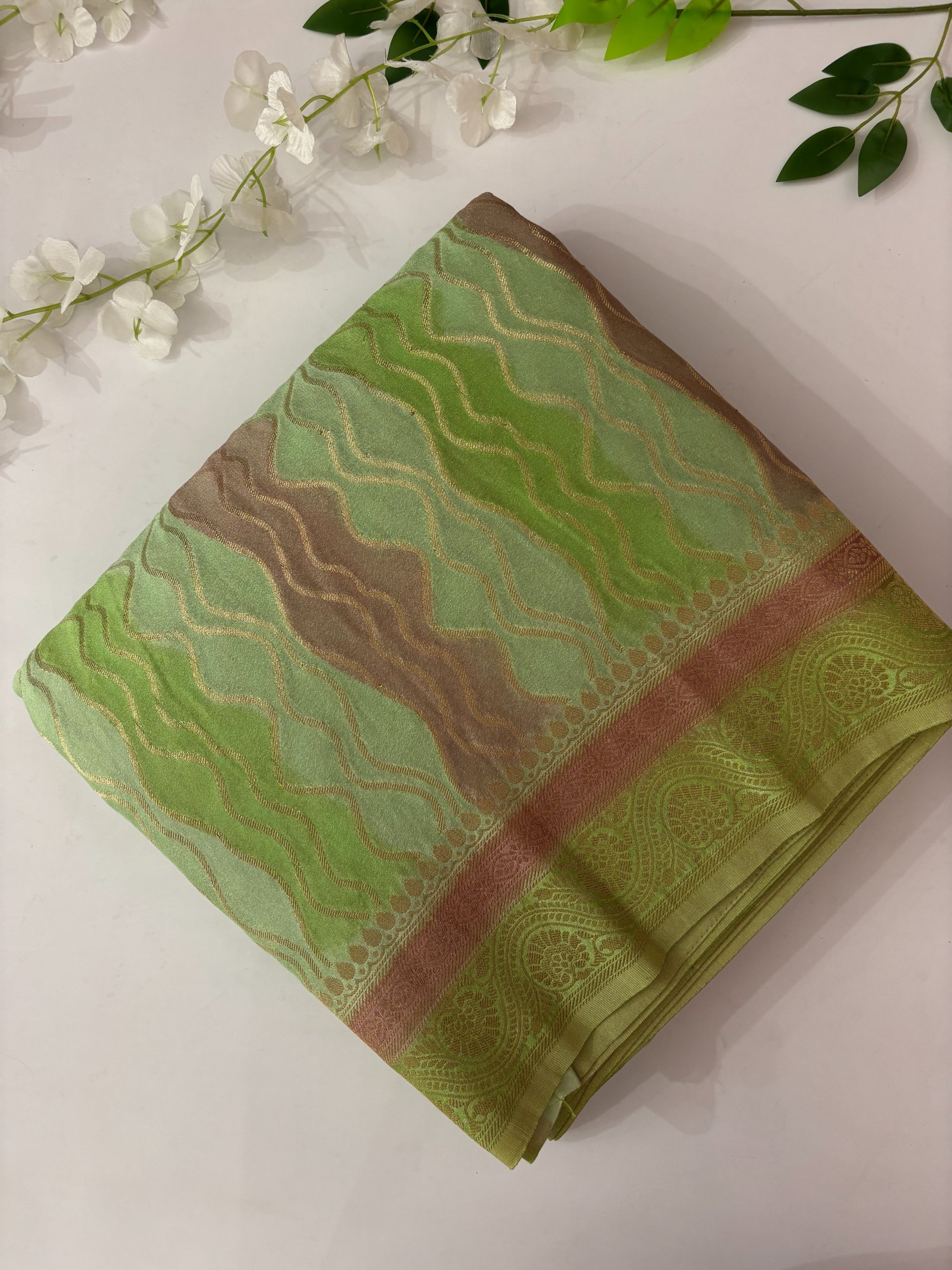 Green Banarasi Rangkat Crepe Saree