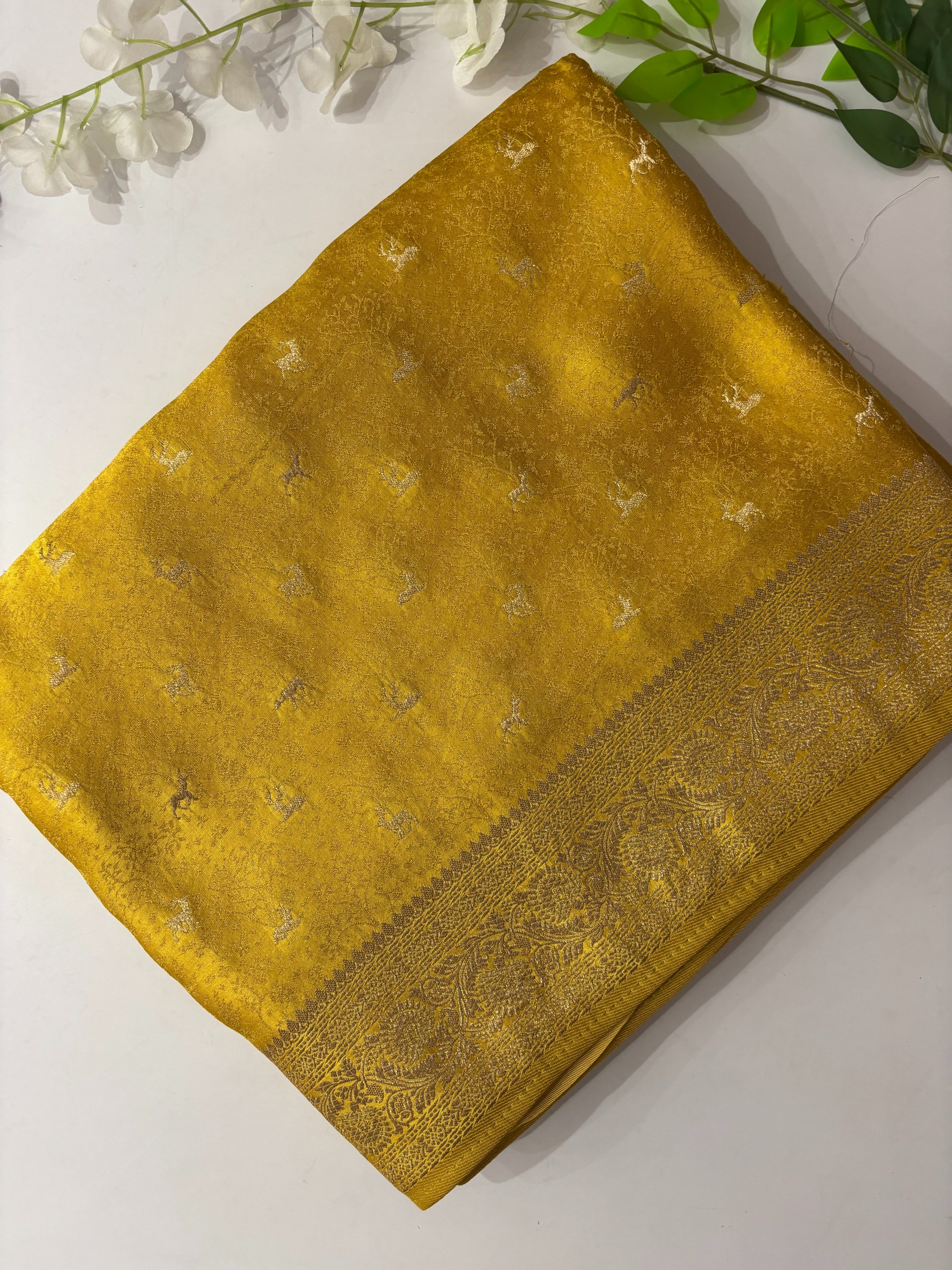 Yellow Banarasi Mashru Silk Saree