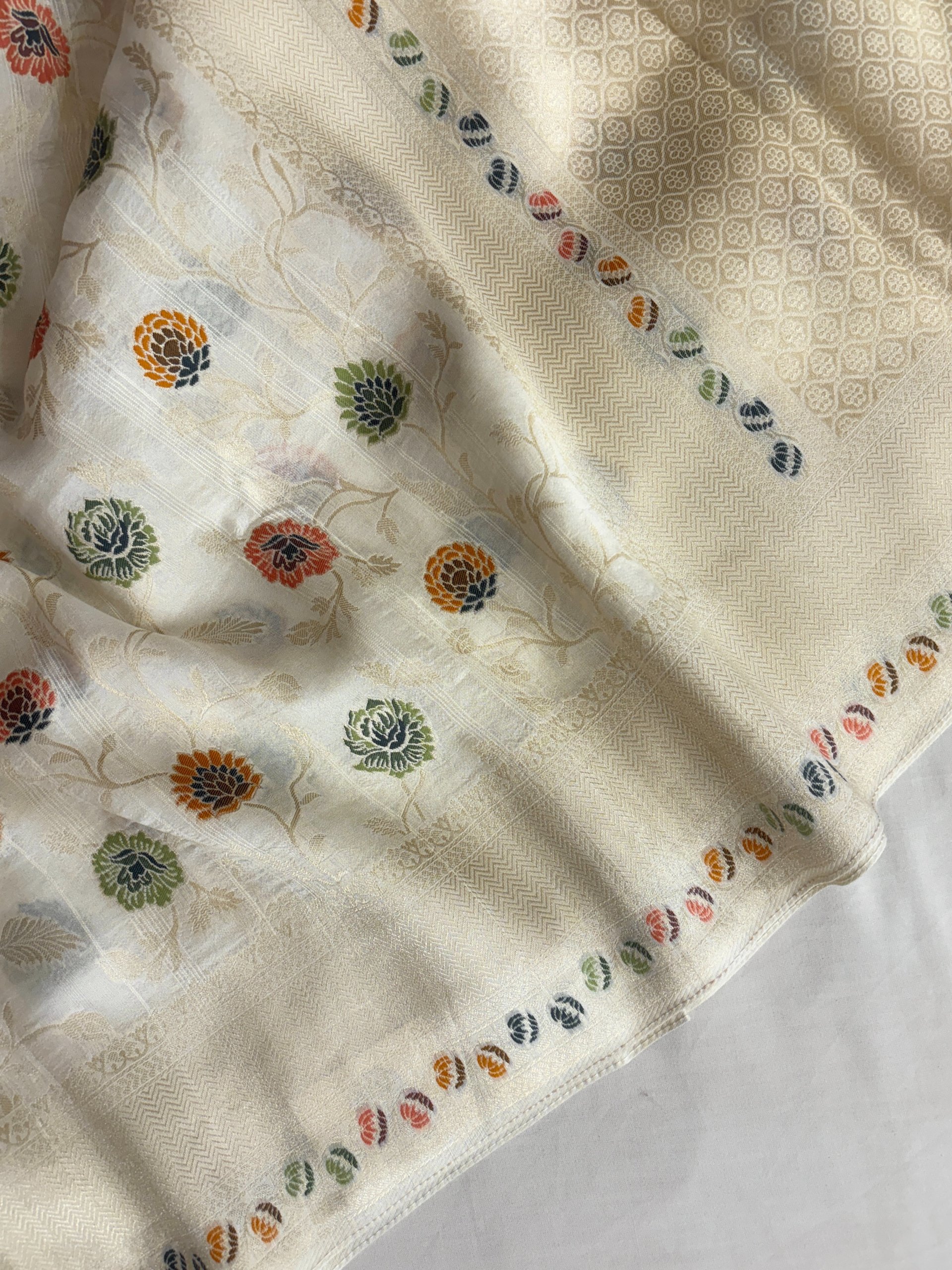 White Meenakari Banarasi Tussar Silk Saree