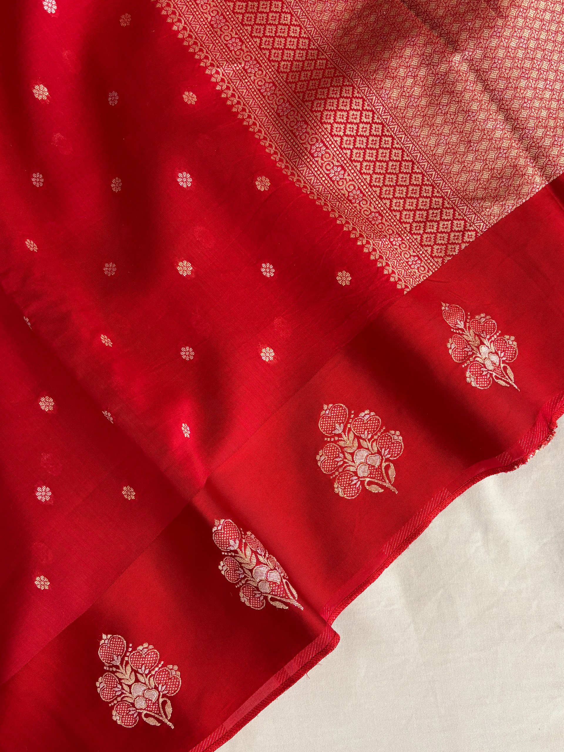 Red Munga Cotton Silk Saree