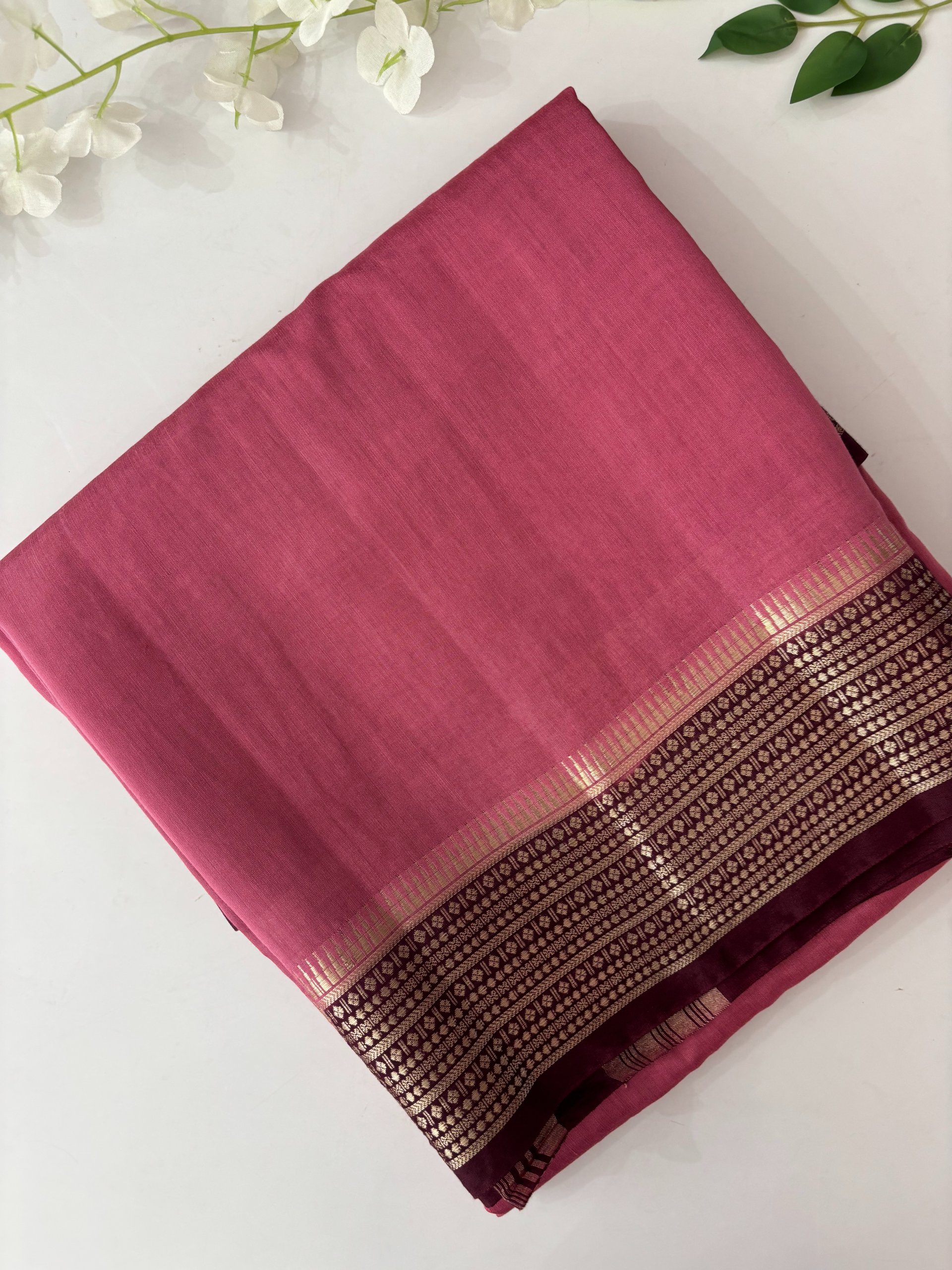 Pink Chanderi Cotton Silk Saree