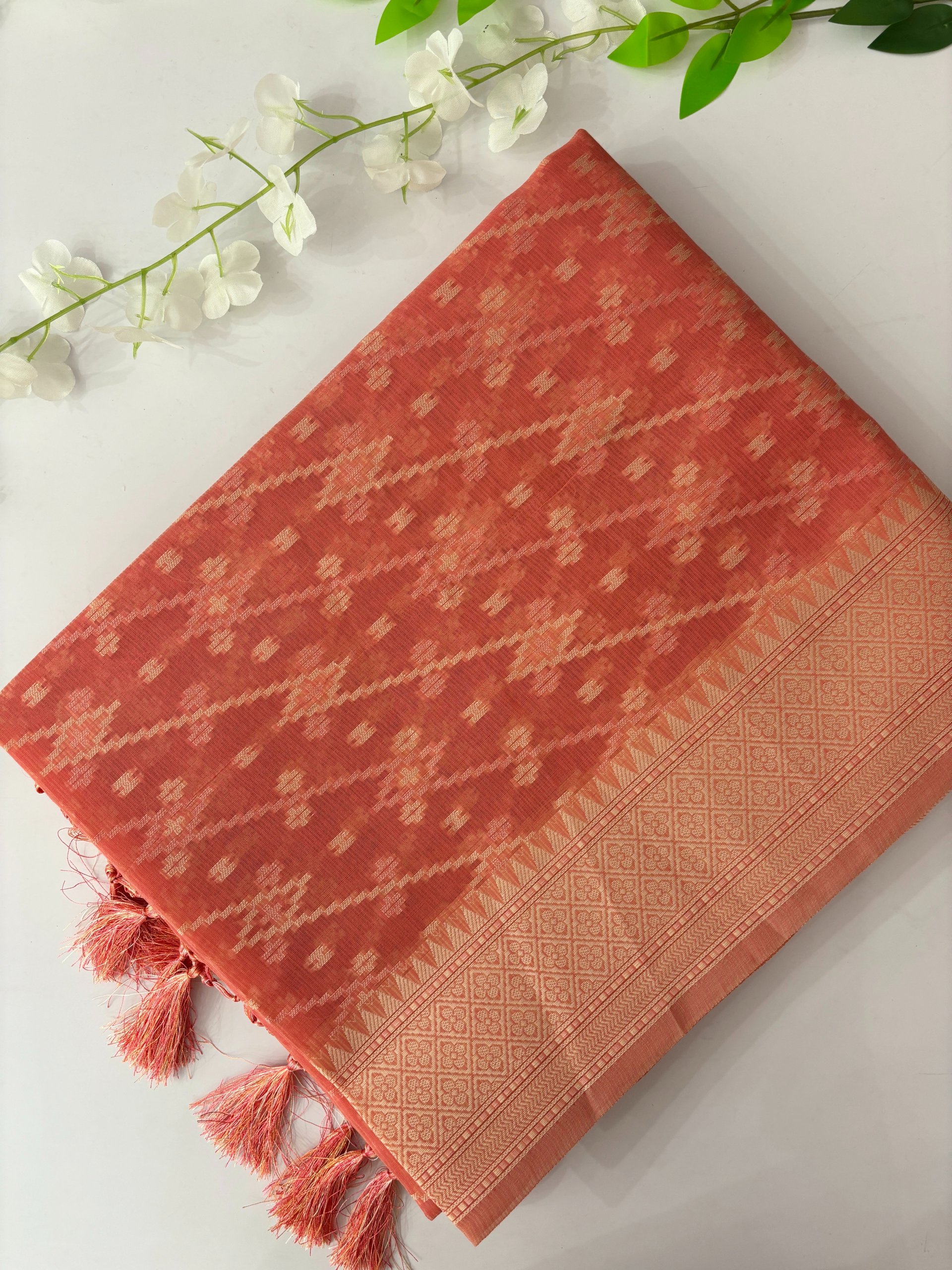 Peach Teal Kota Cotton Saree