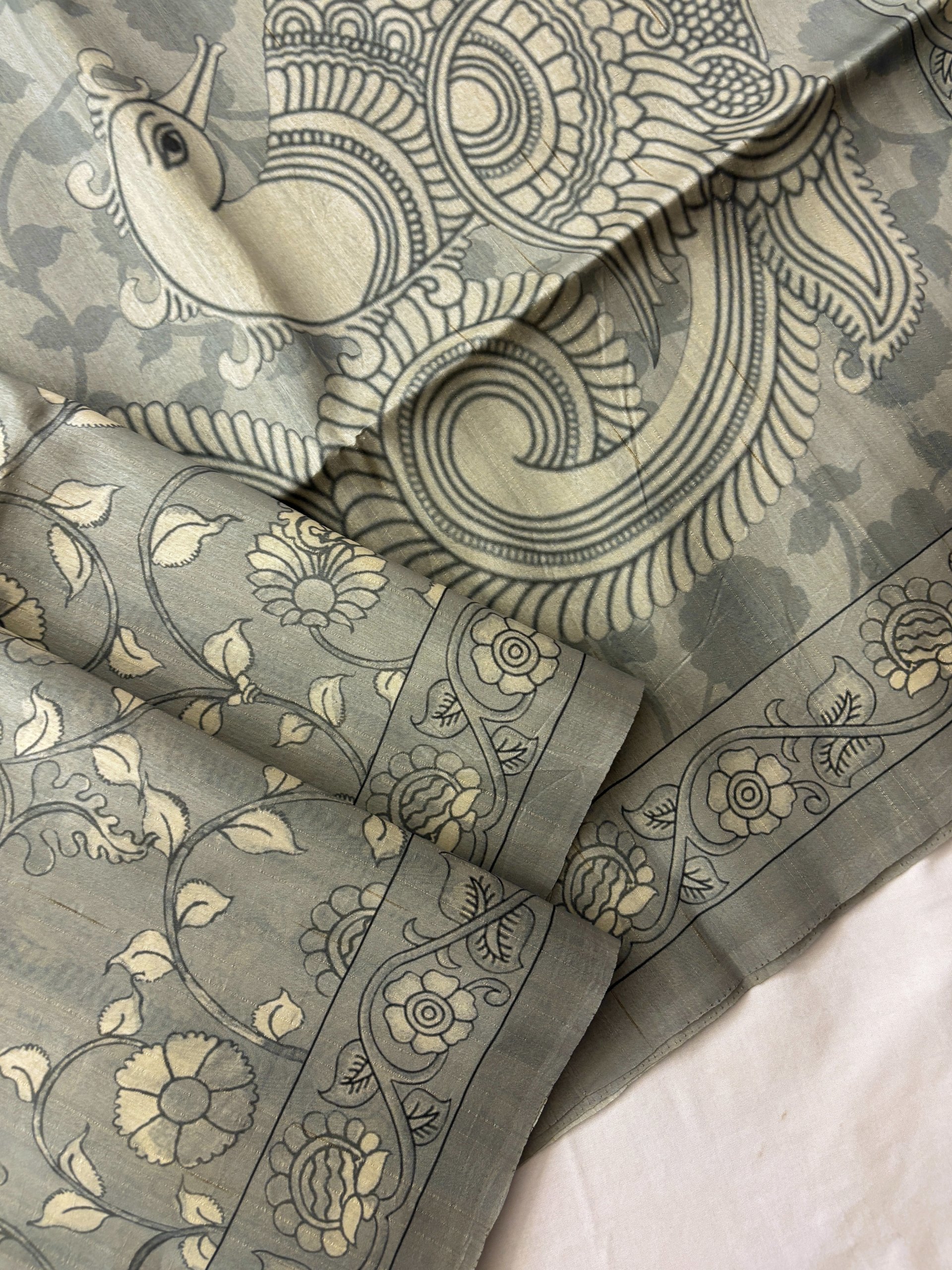 Kalamkari Printed Tussar Silk Saree