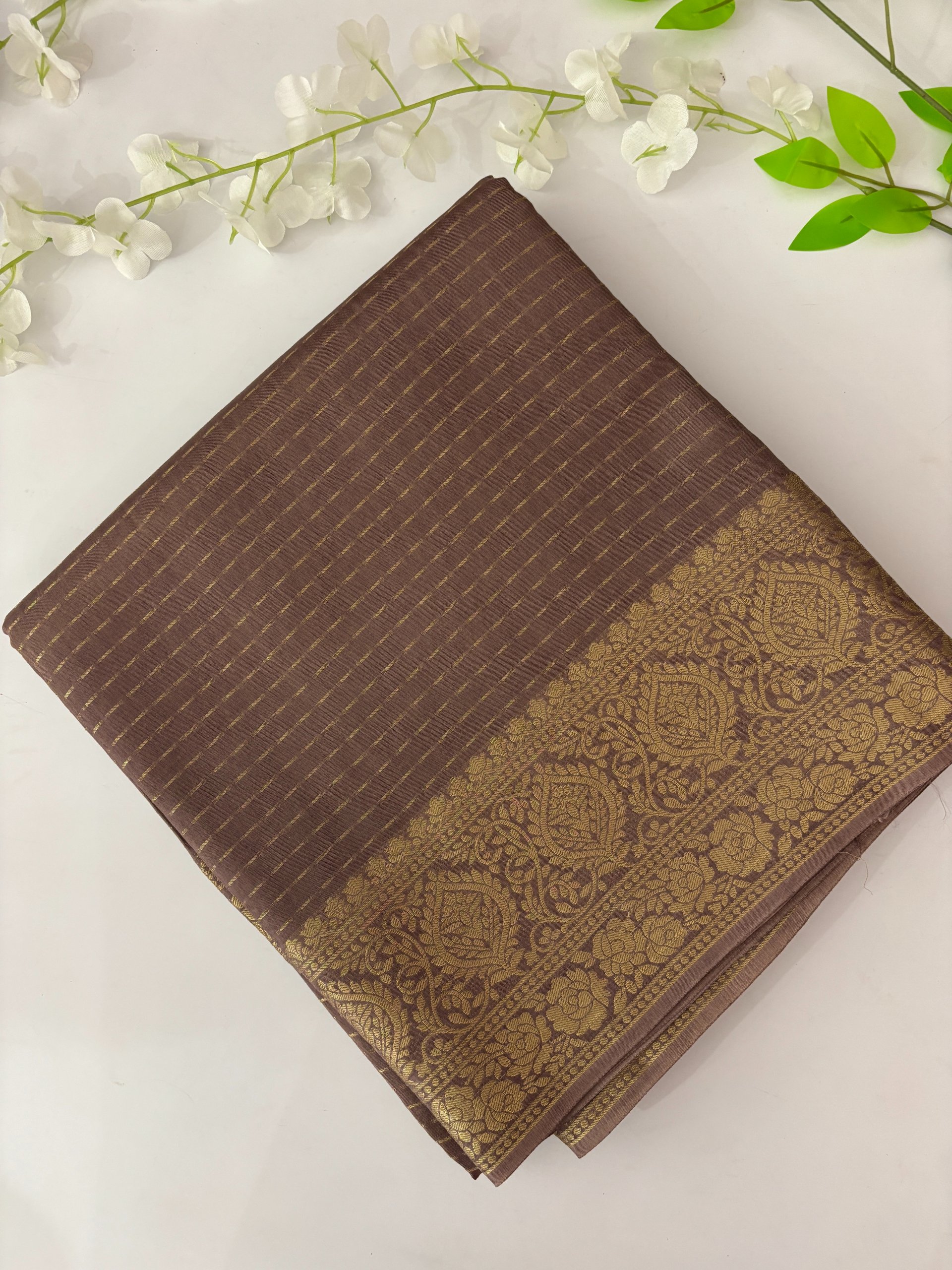 Coffee Brown Lining Banarasi Viscose Silk Saree