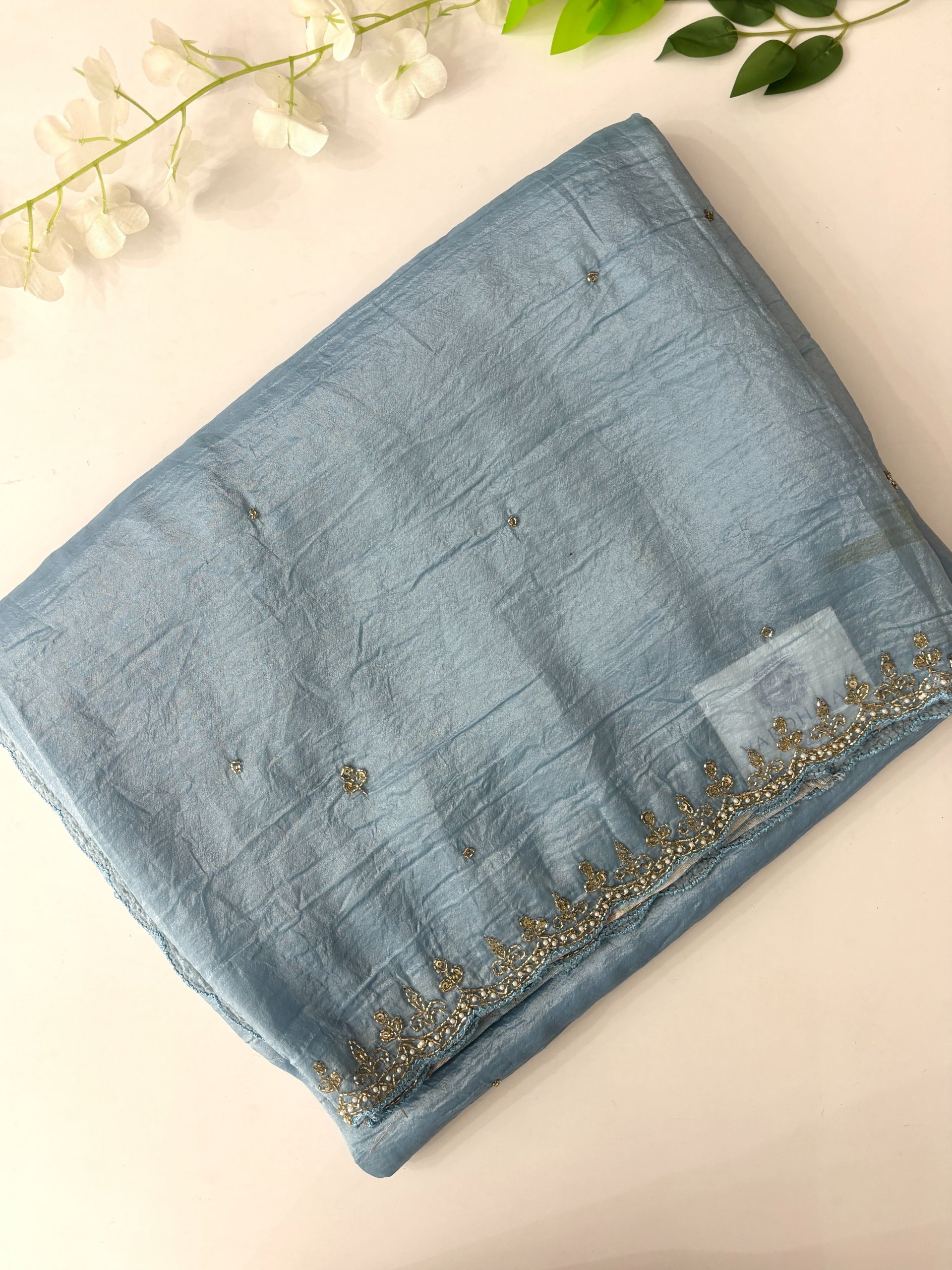 Blue Crush Tissue Organza Saree