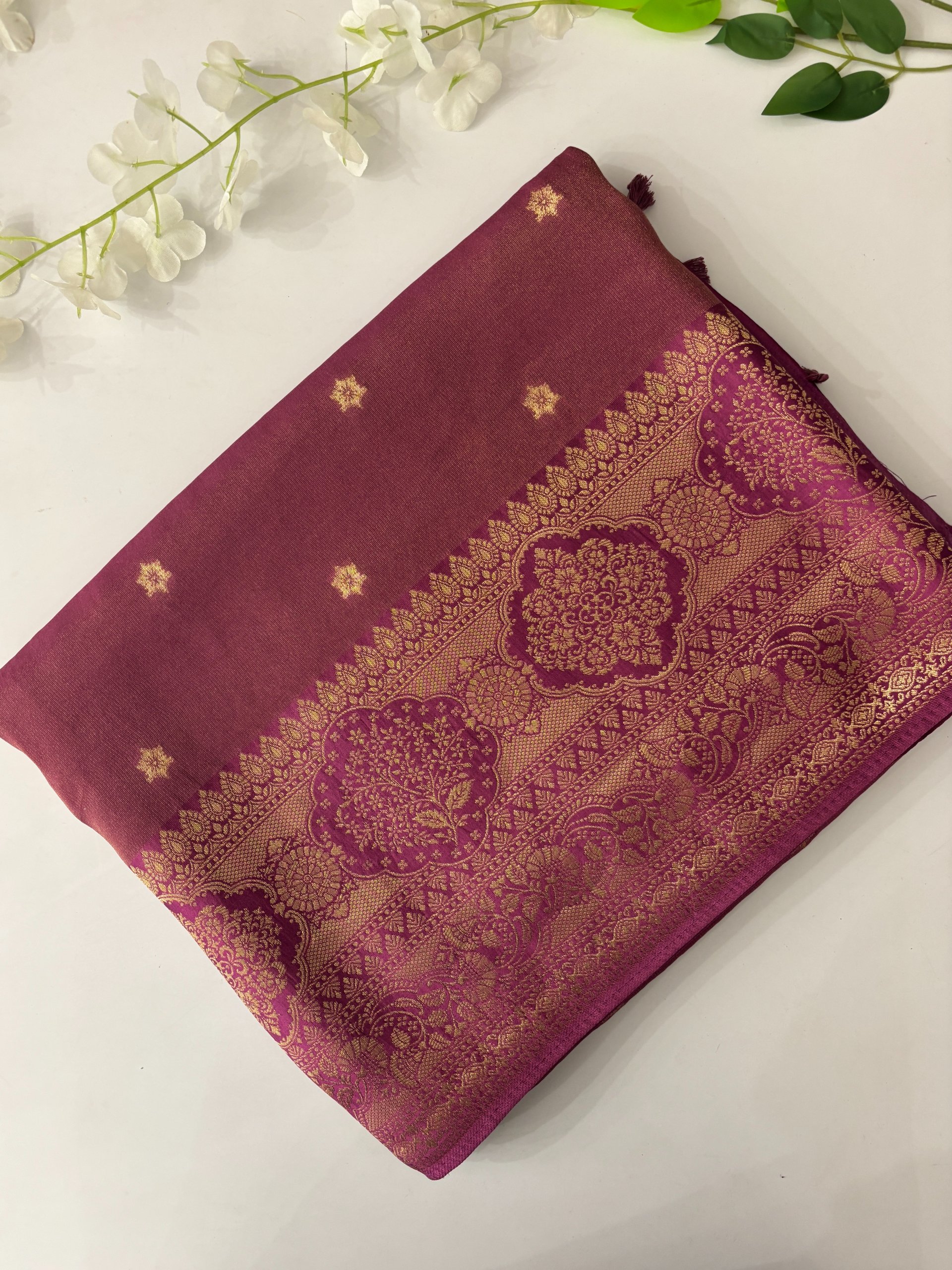 Magenta Banarasi Tissue Saree with Satin Border