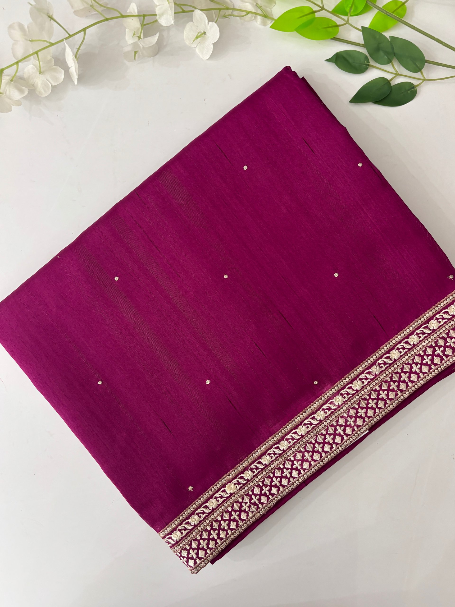Magenta Tussar Silk Saree with Embroidery