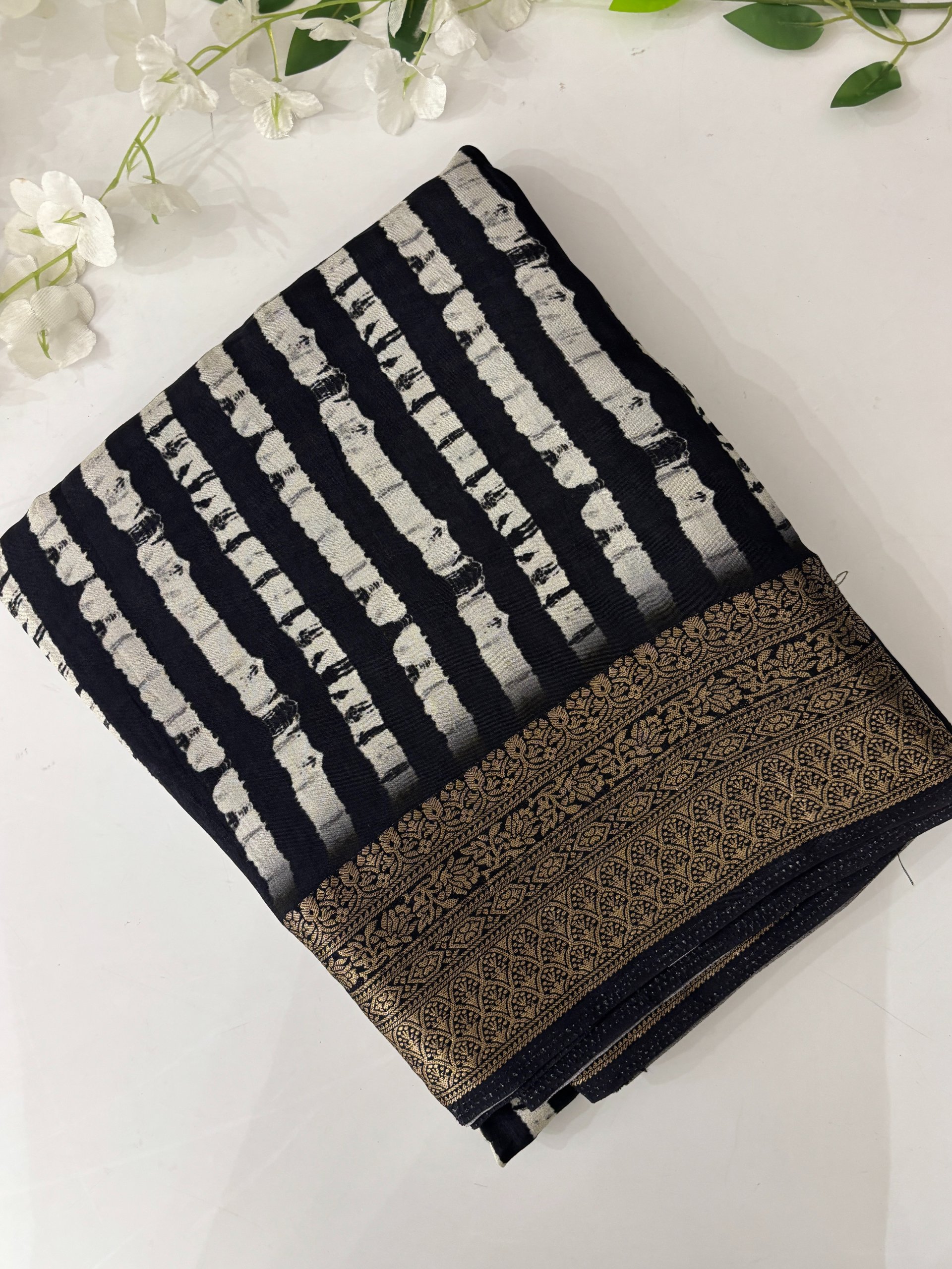 Black Ajrakh Dola Silk Saree